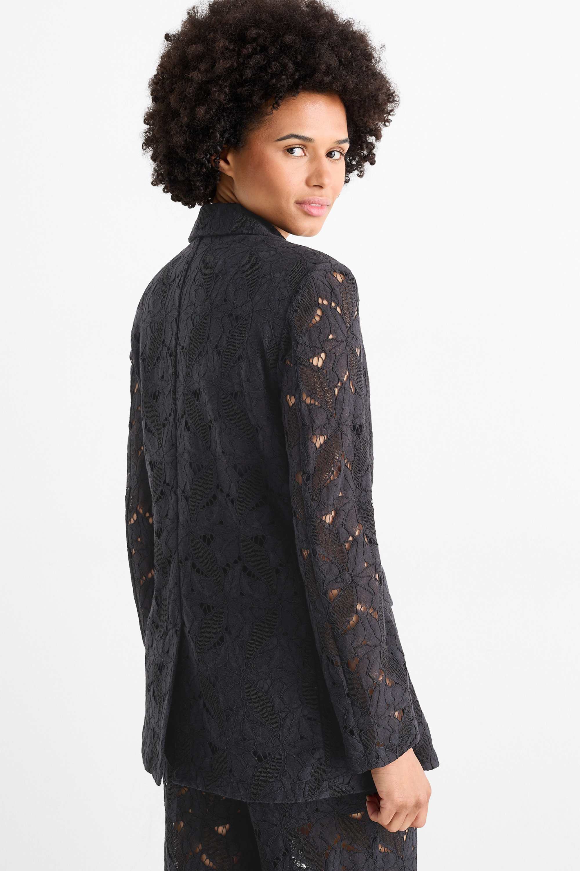 Long lace blazer - relaxed fit black