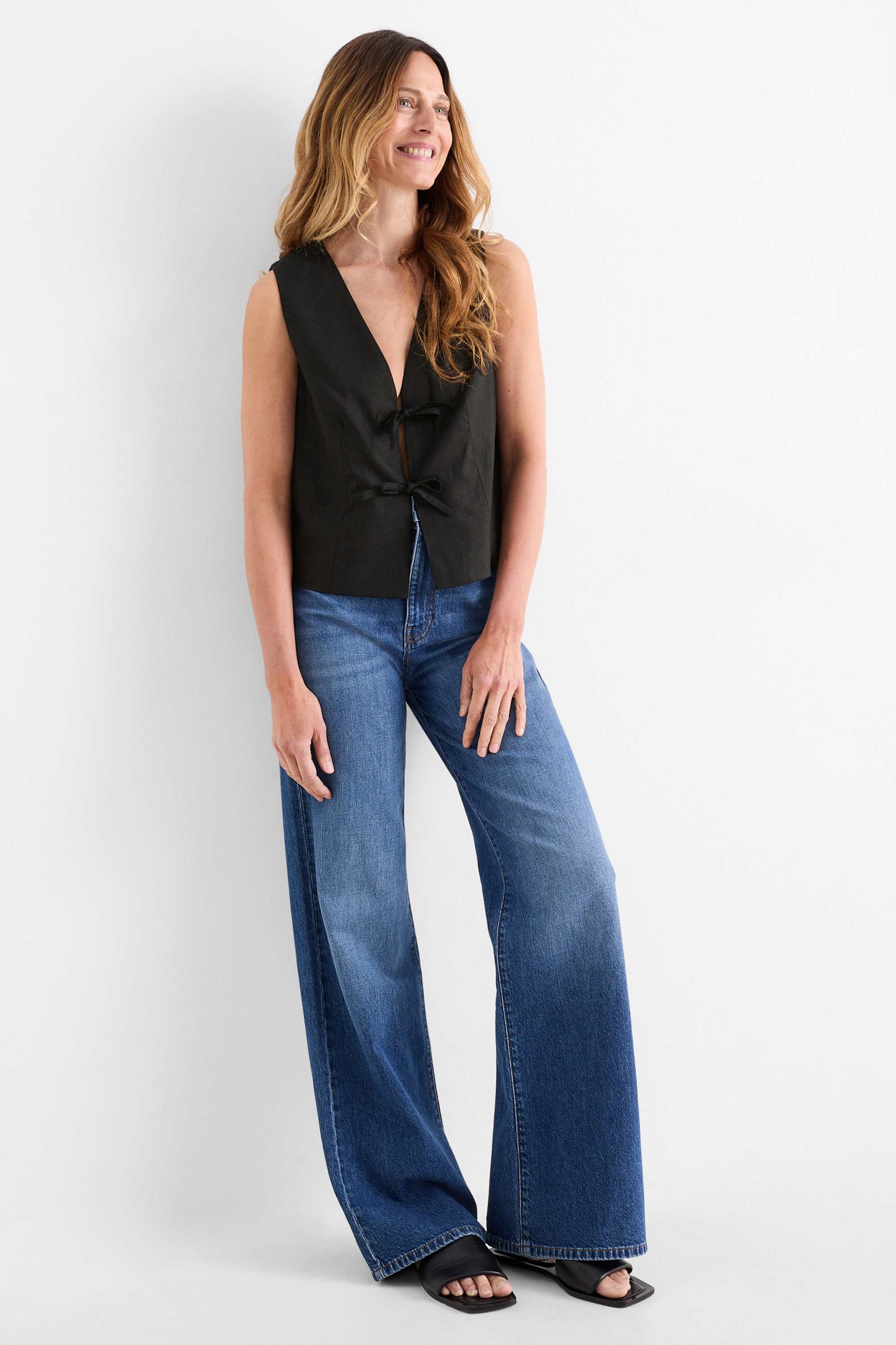 Business waistcoat - fitted - linen blend black