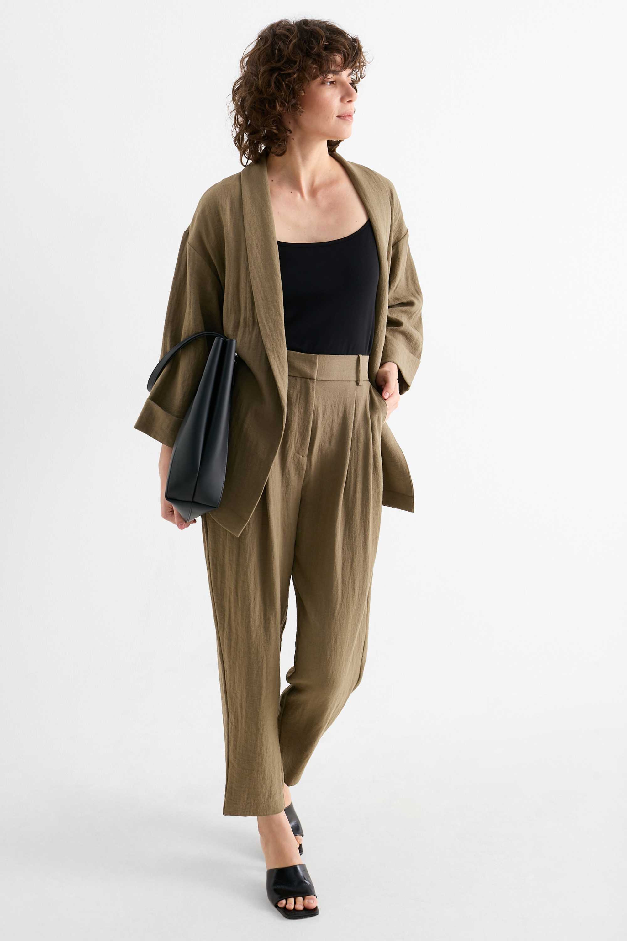 Business trousers - high waist - loose fit green