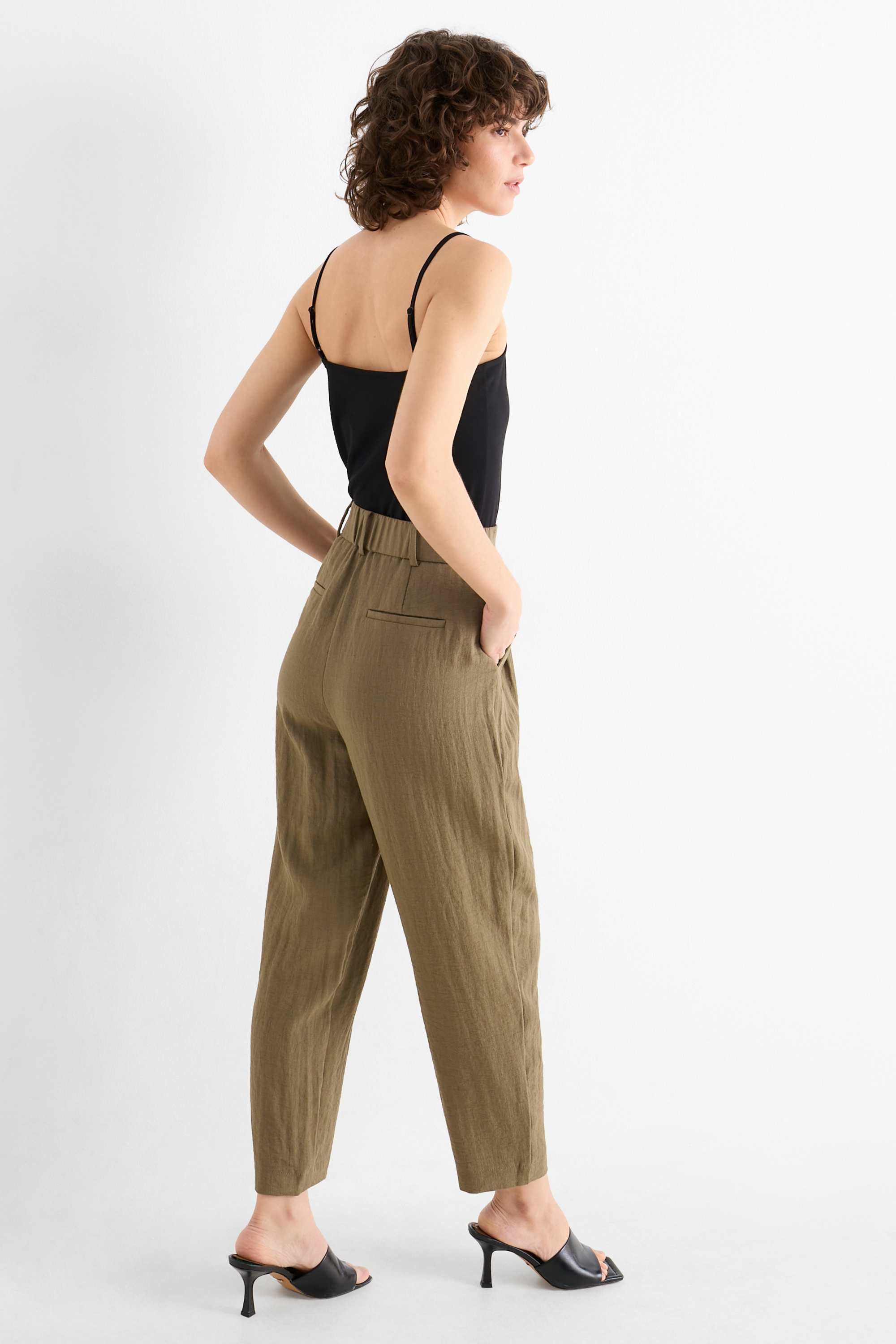 Business trousers - high waist - loose fit green