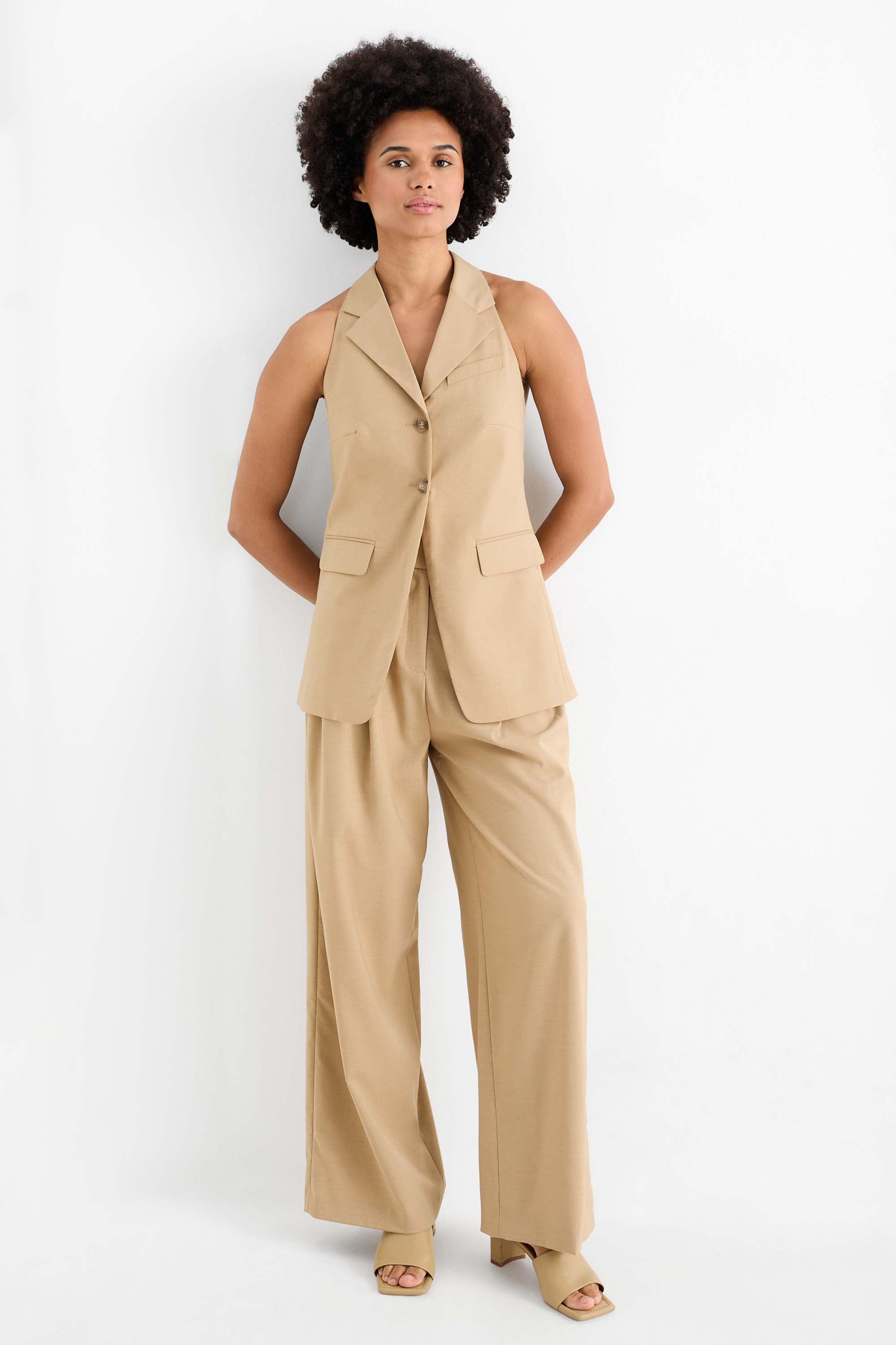 Business trousers - high waist - relaxed fit beige
