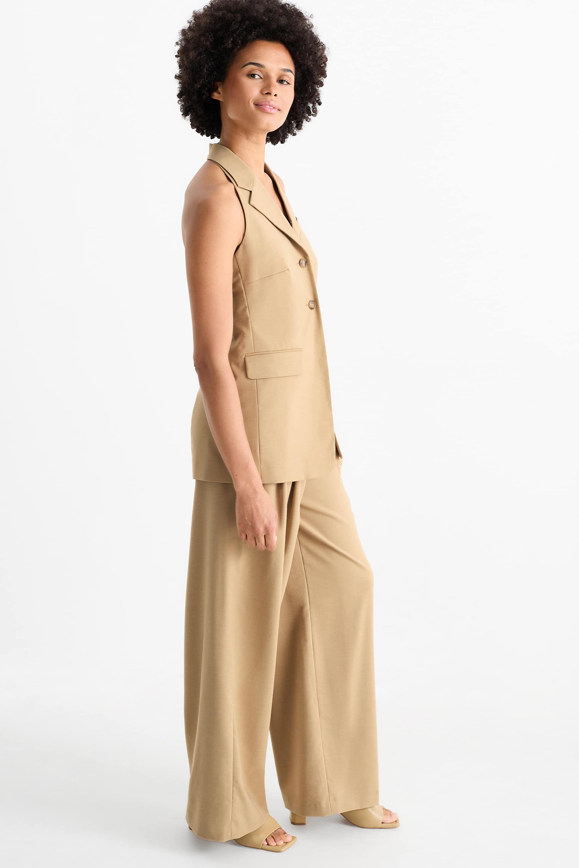 Business trousers - high waist - relaxed fit beige