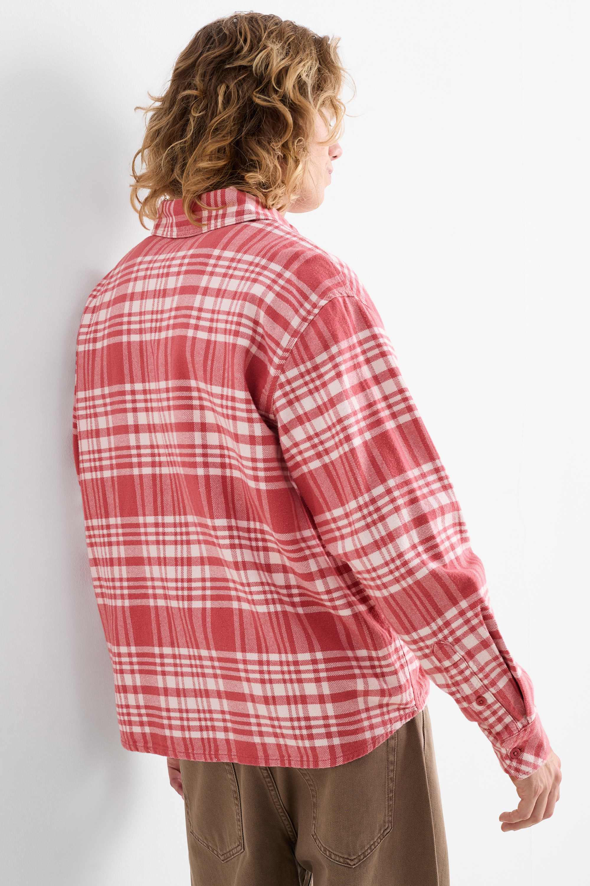 Flannel shirt - regular fit - kent collar - check pink