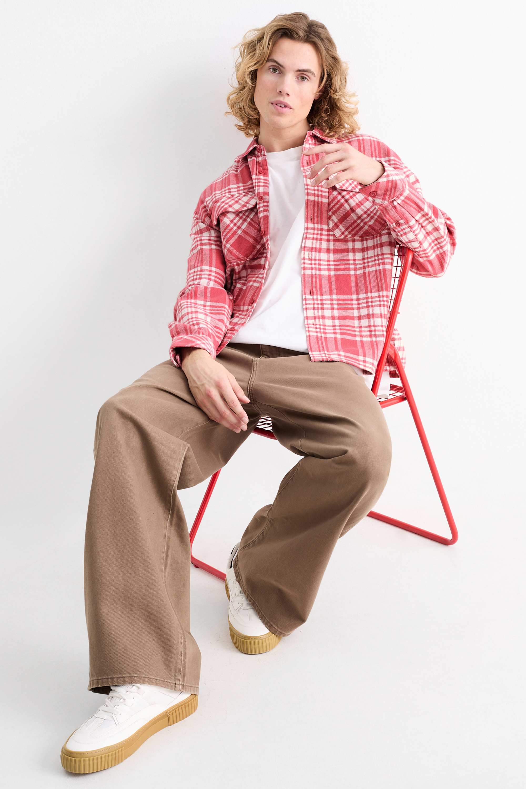 Flannel shirt - regular fit - kent collar - check pink