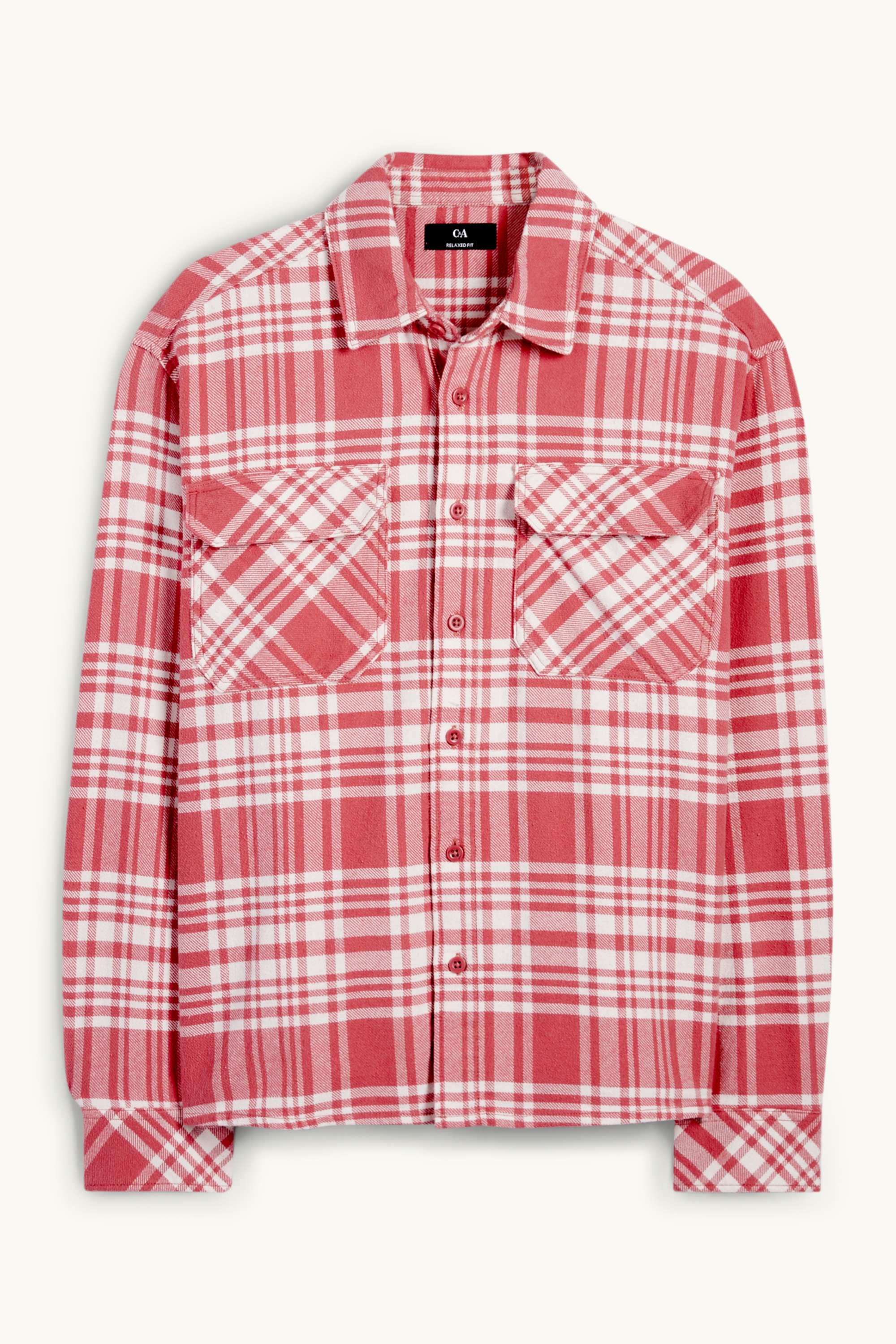 Flannel shirt - regular fit - kent collar - check pink