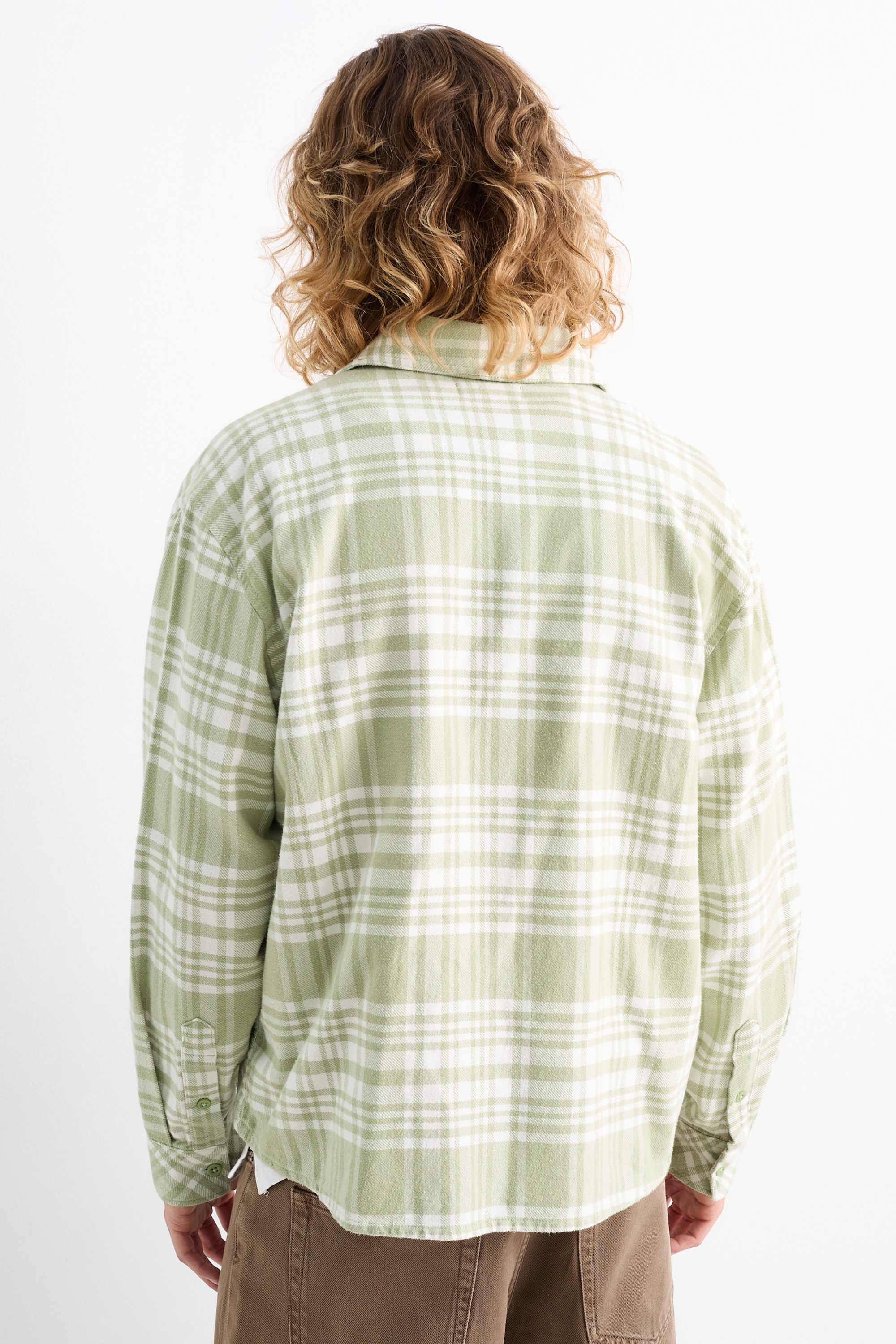 Flannel shirt - regular fit - kent collar - check mint green