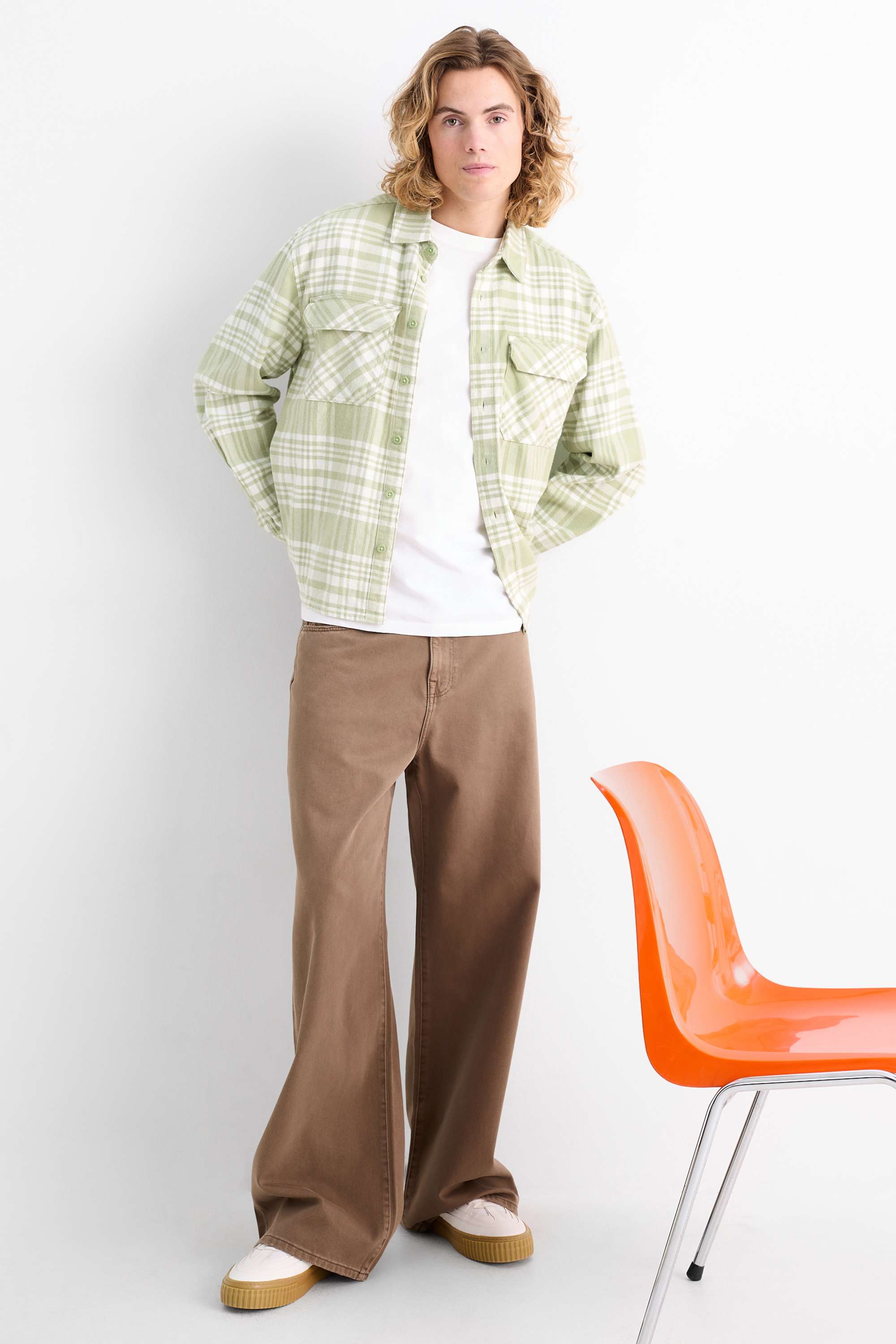 Flannel shirt - regular fit - kent collar - check mint green