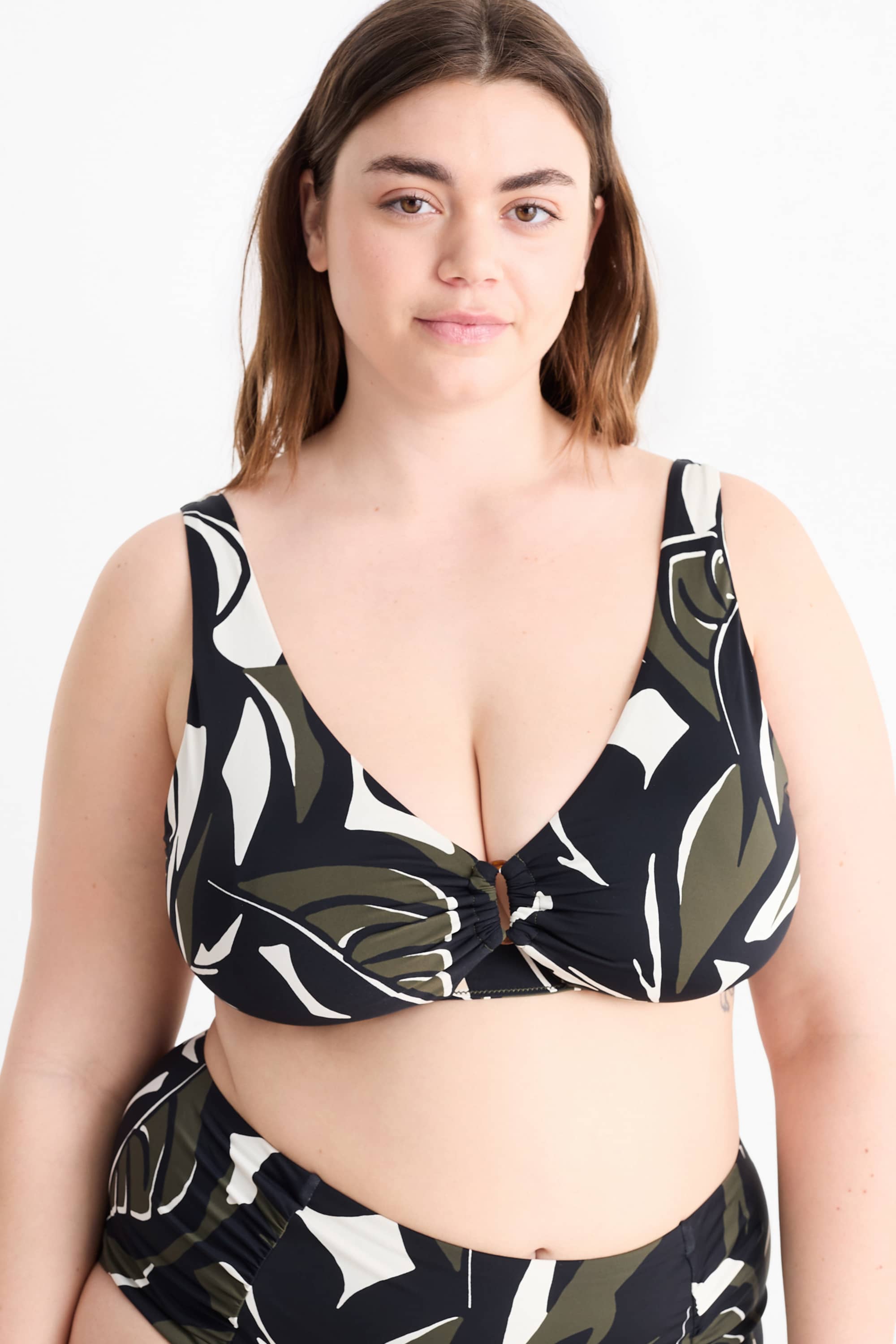 Bikini top - padded - LYCRA® XTRA LIFE™ - patterned dark green / black