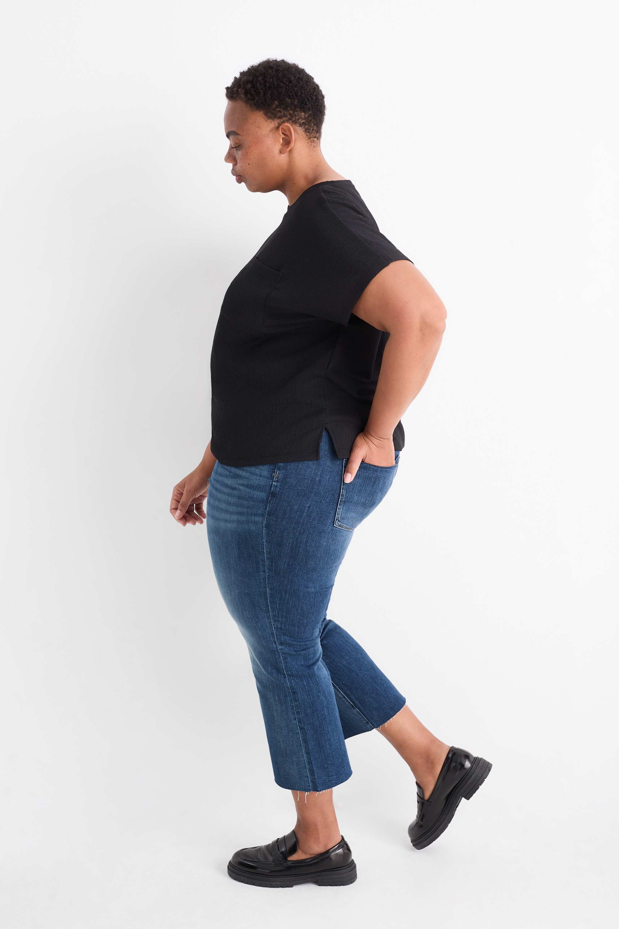 Bootcut jeans - mid-rise waist denim-dark blue