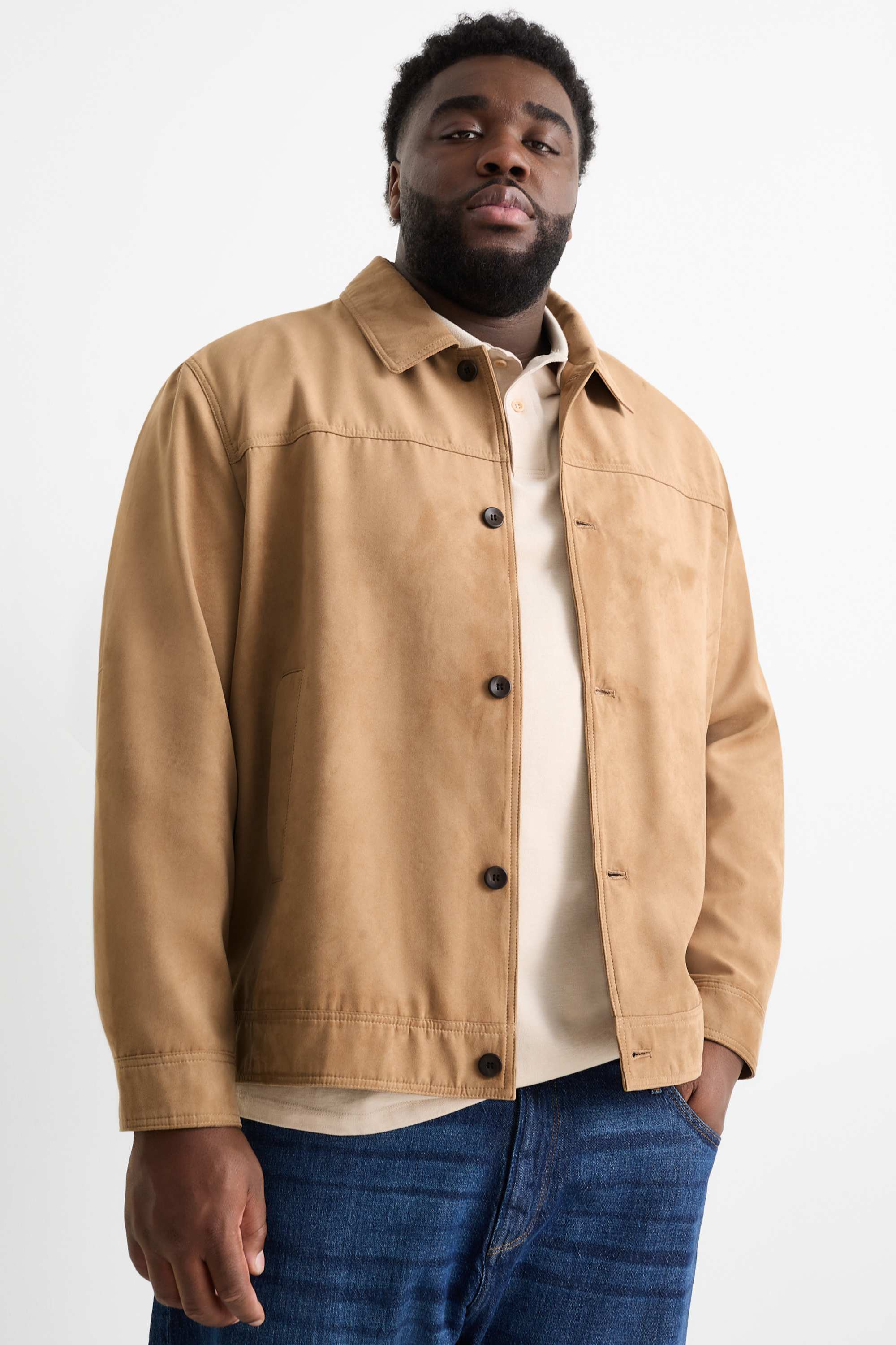 Shirt jacket - faux suede brown