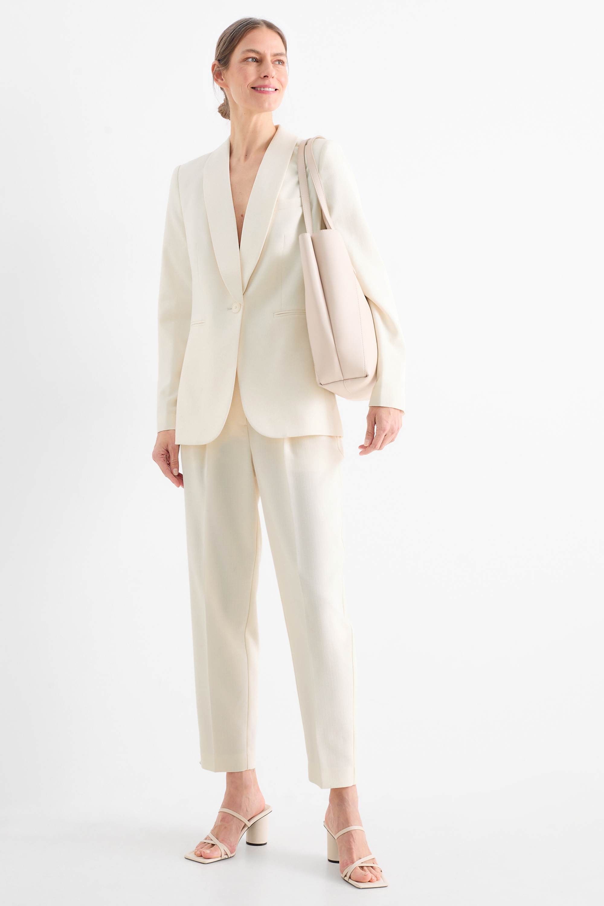 Long blazer - regular fit - textured cremewhite