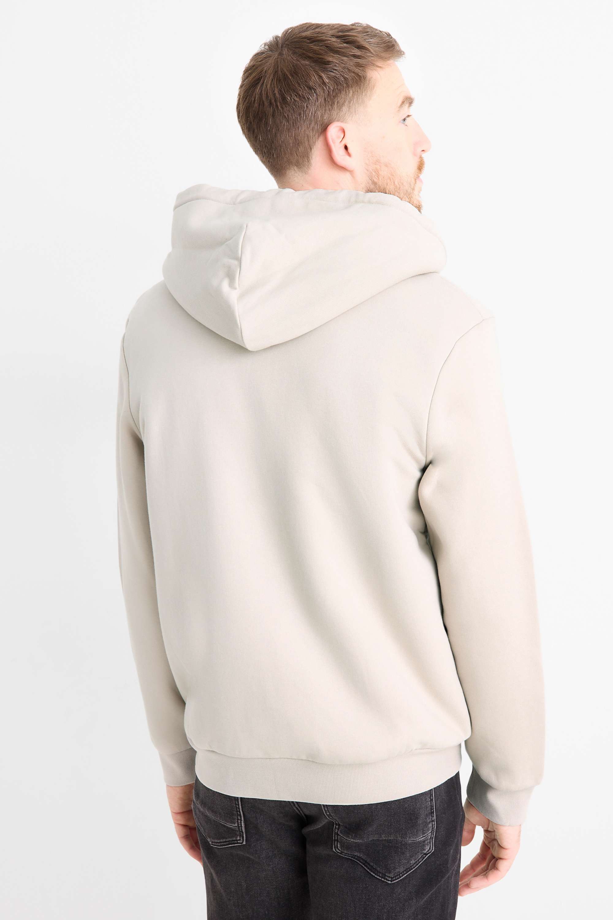 Zip-through hoodie - lined light beige