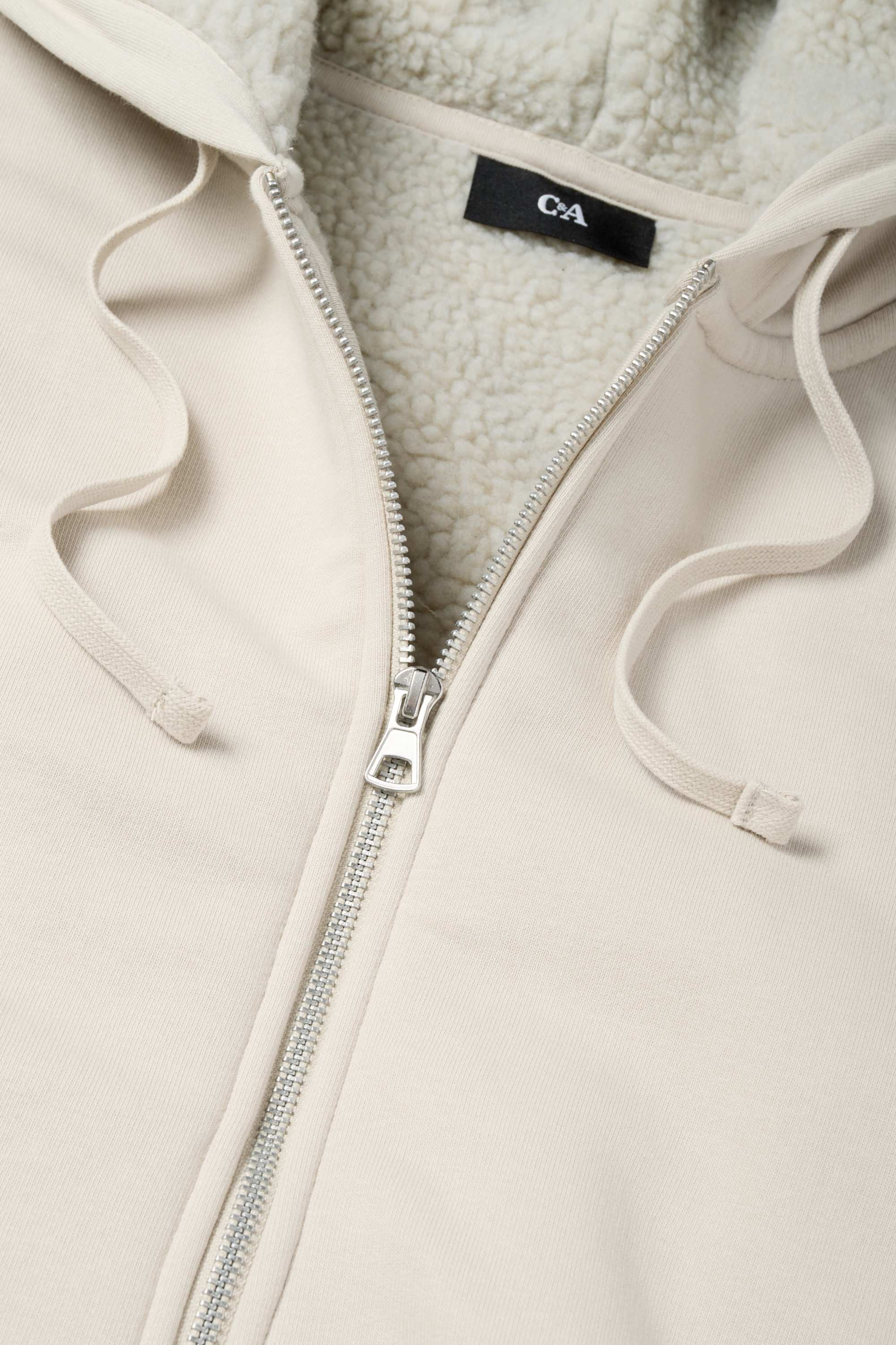 Zip-through hoodie - lined light beige