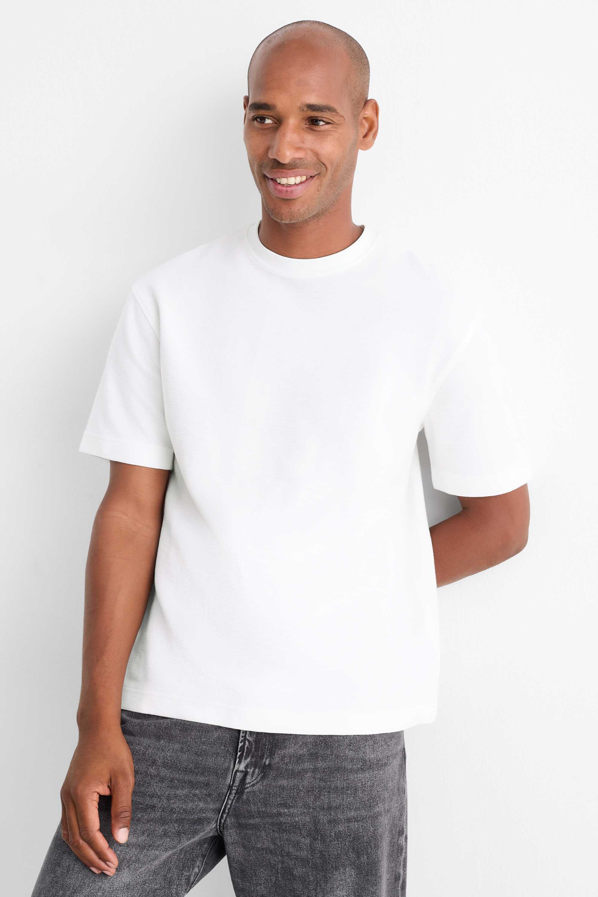 T-shirt - relaxed fit - ribbed white