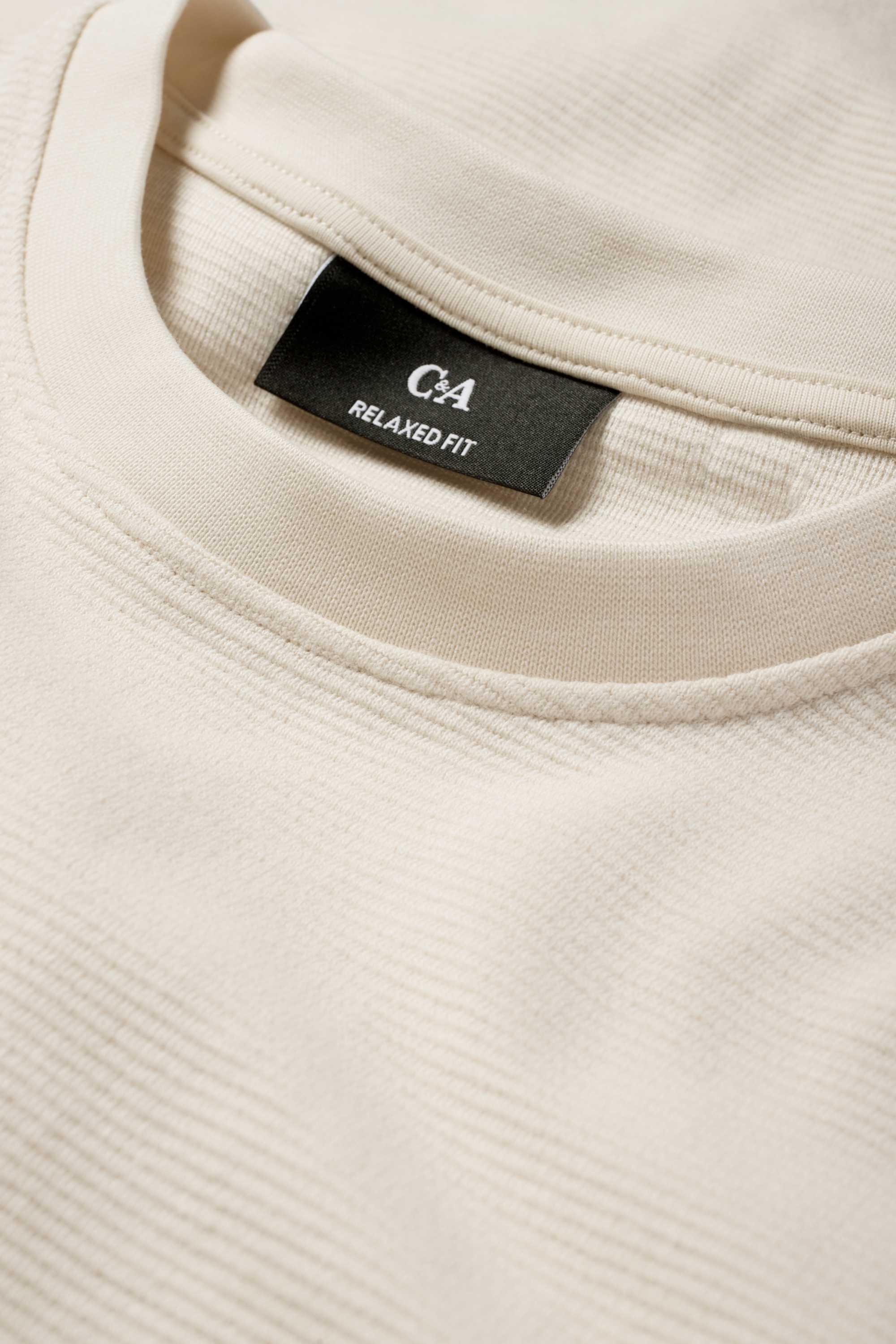 T-shirt - relaxed fit - ribbed beige (3)