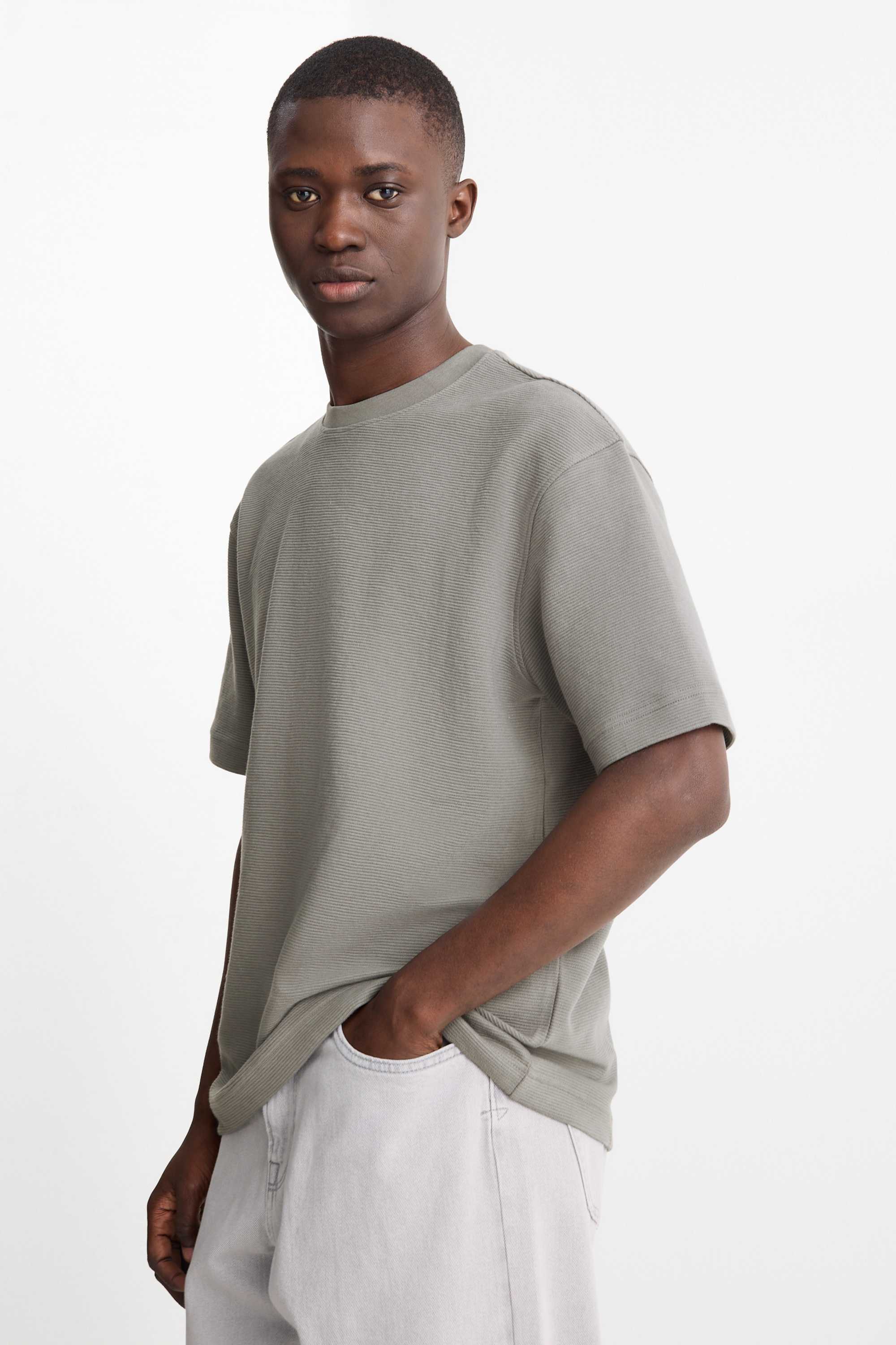 T-shirt - relaxed fit - ribbed gray