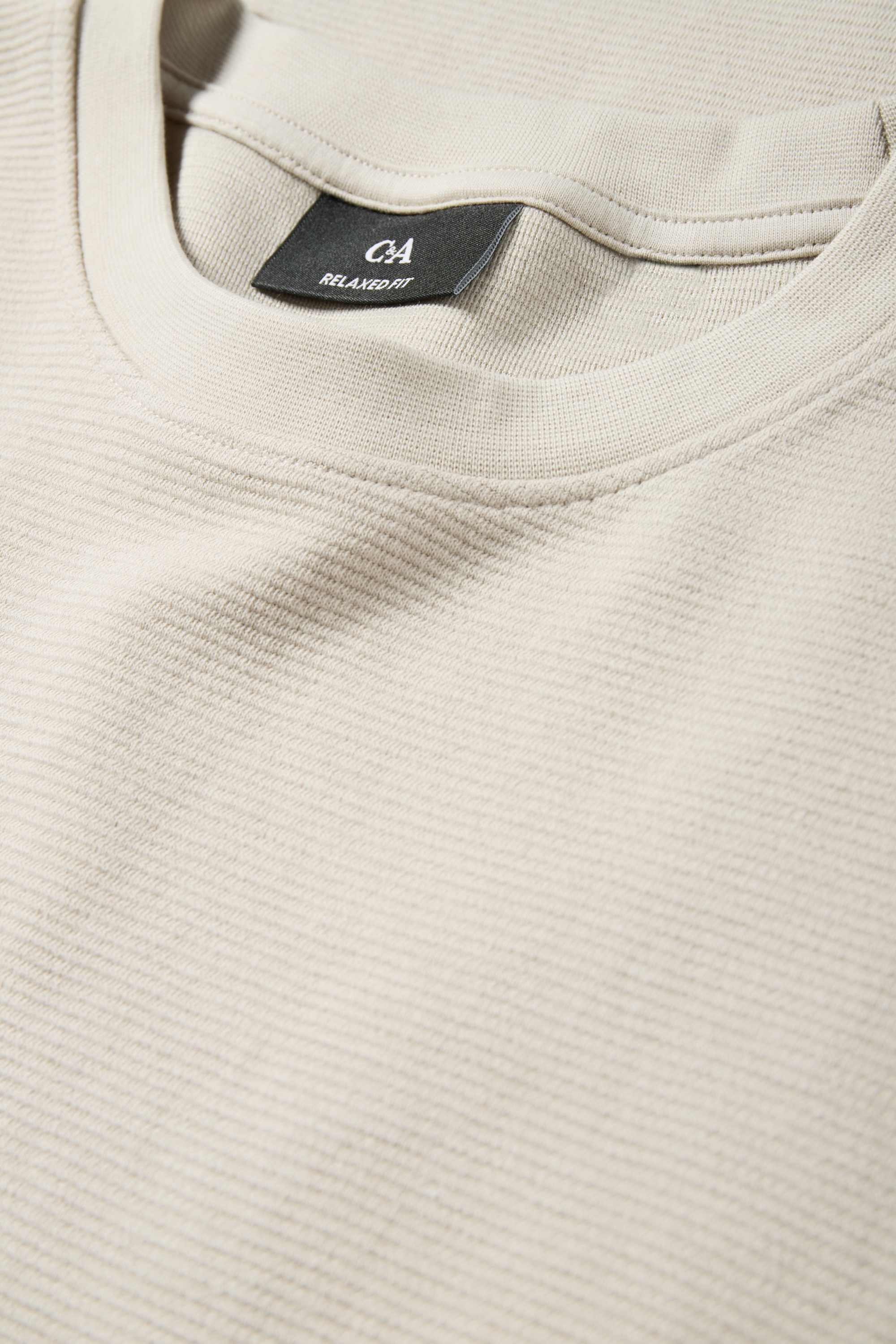 T-shirt - relaxed fit - ribbed beige (6)