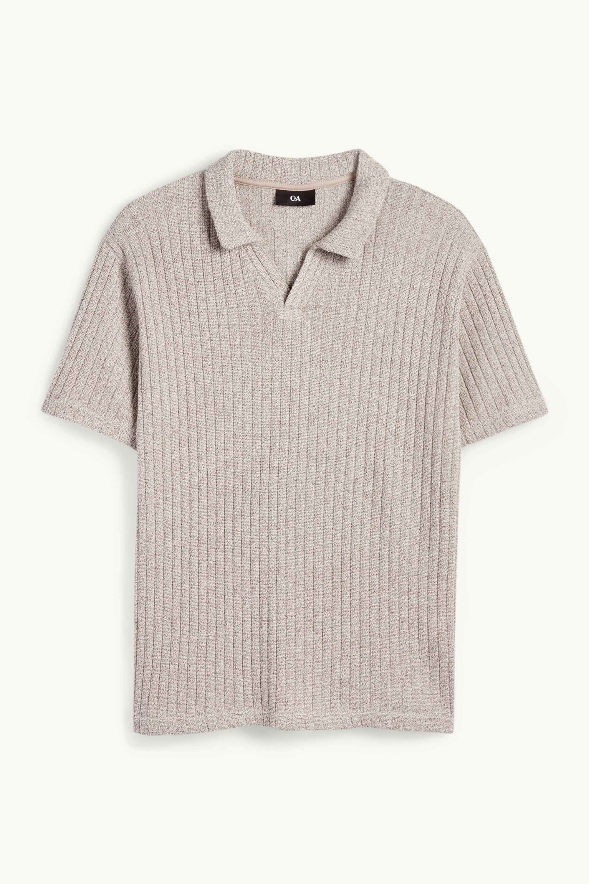 Knitted polo shirt - ribbed beige