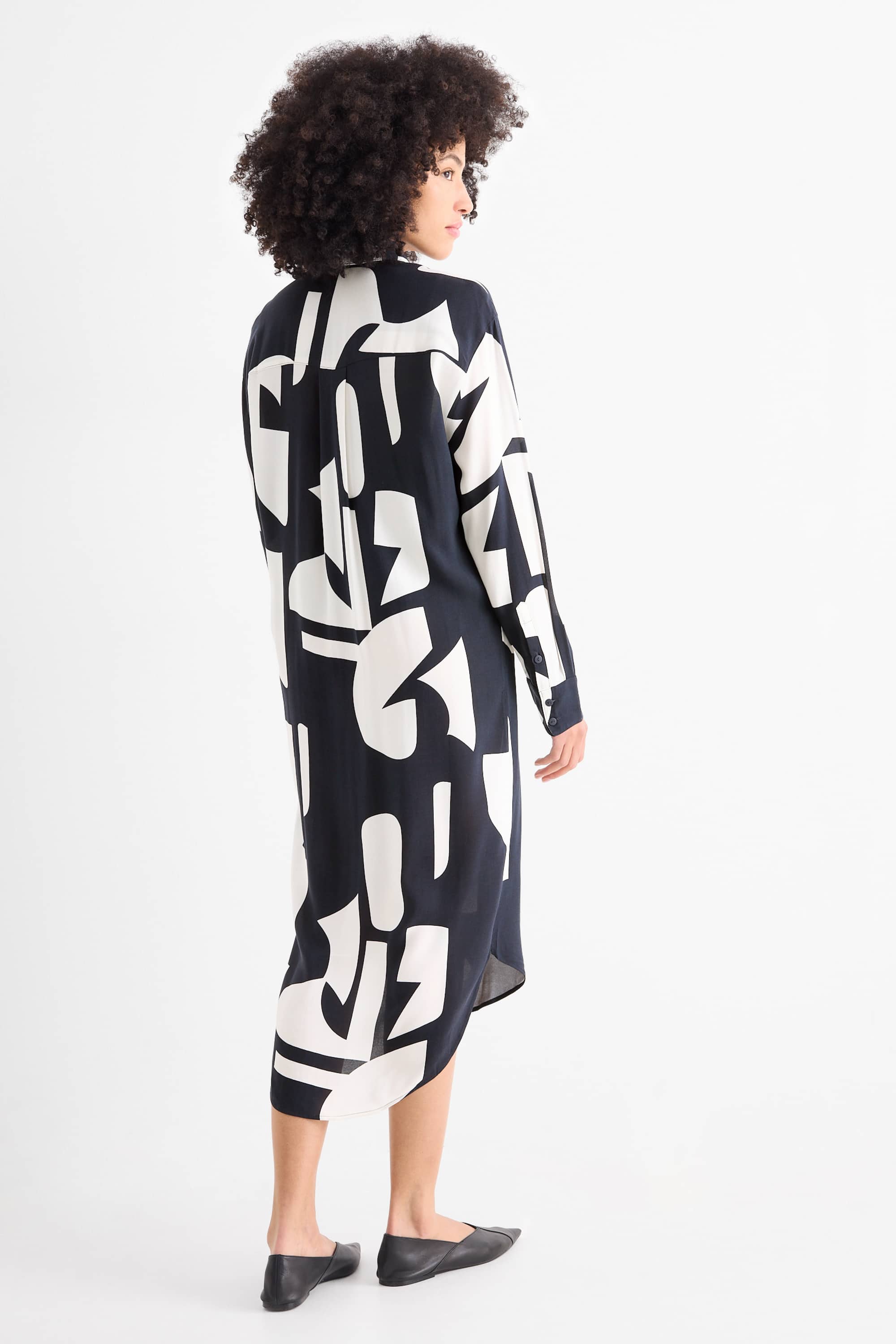 Viscose shirt dress - patterned dark blue / white