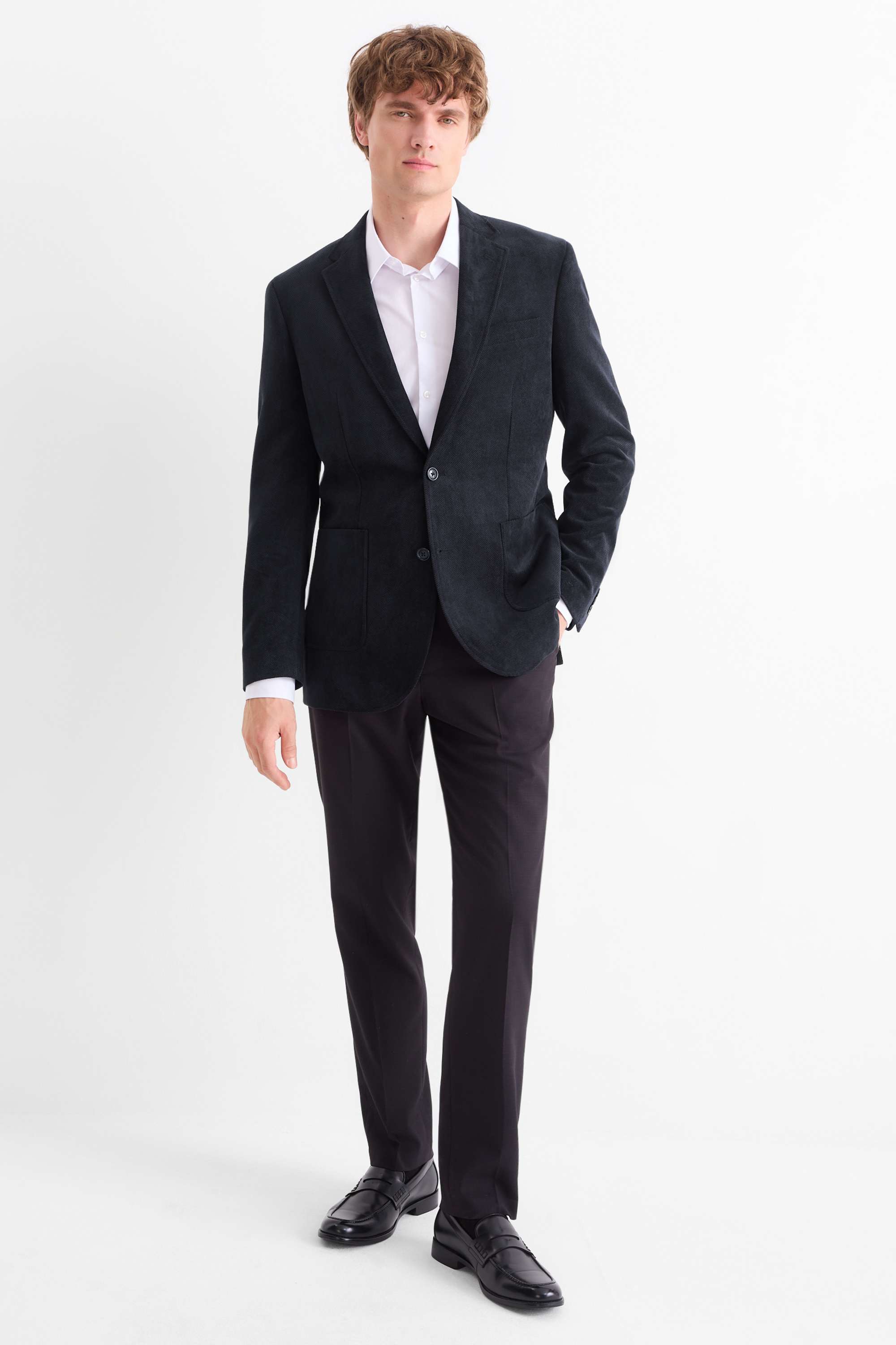 Tailored jacket - regular fit - textured dark gray (1)