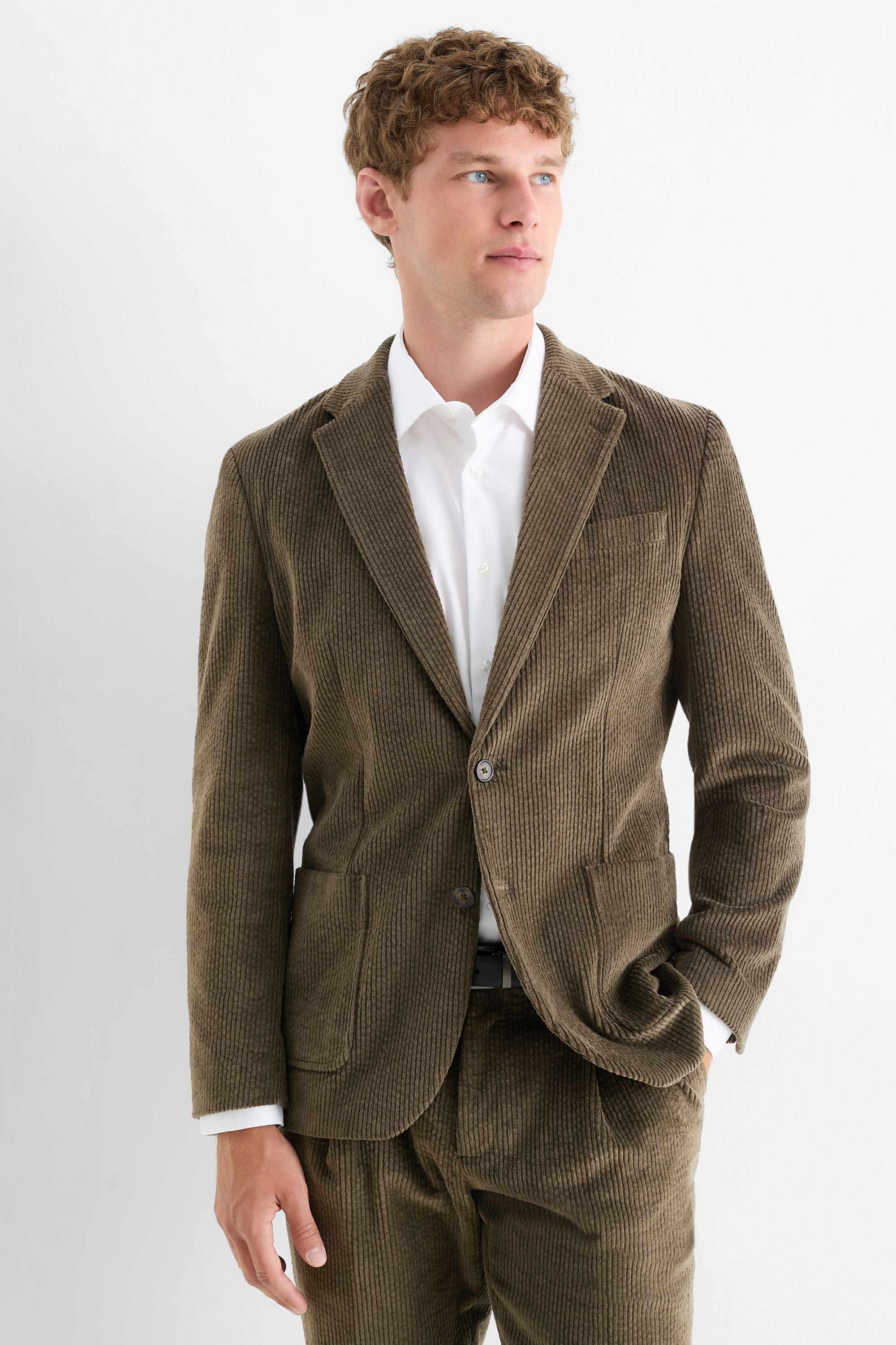 Corduroy mix & match tailored jacket - regular fit - stretch dark green