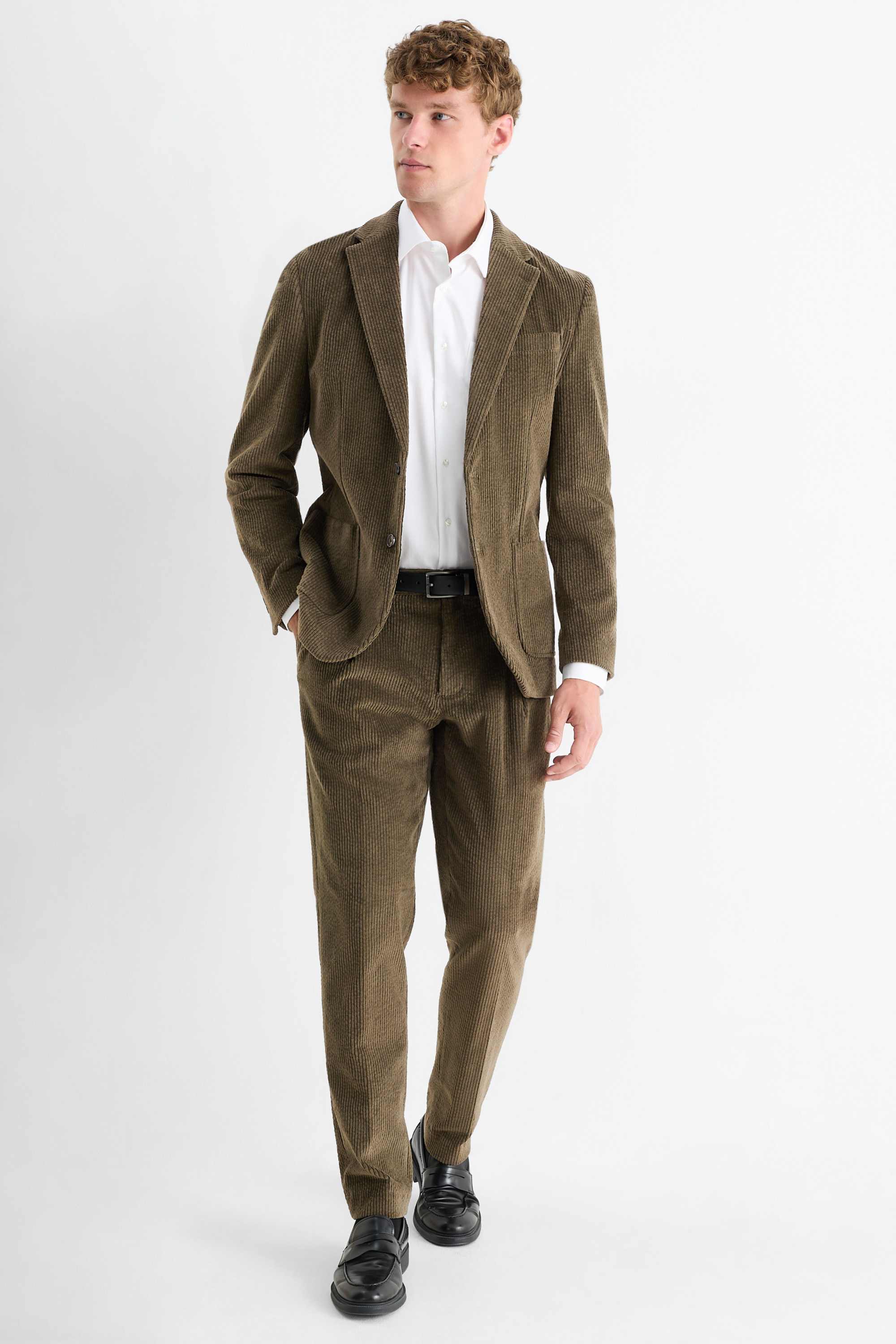 Corduroy mix & match tailored jacket - regular fit - stretch dark green