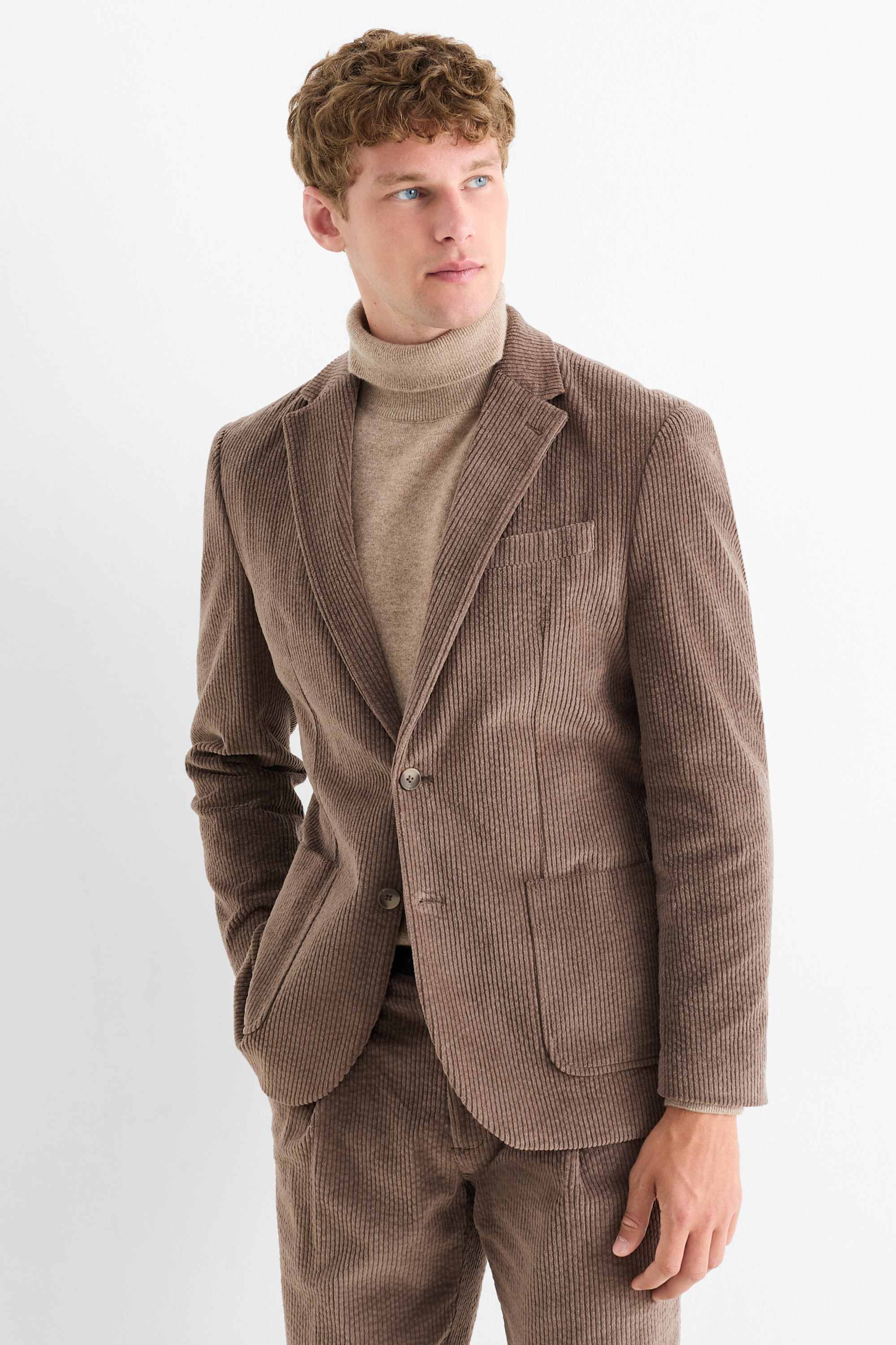 Corduroy mix & match tailored jacket - regular fit - stretch brown