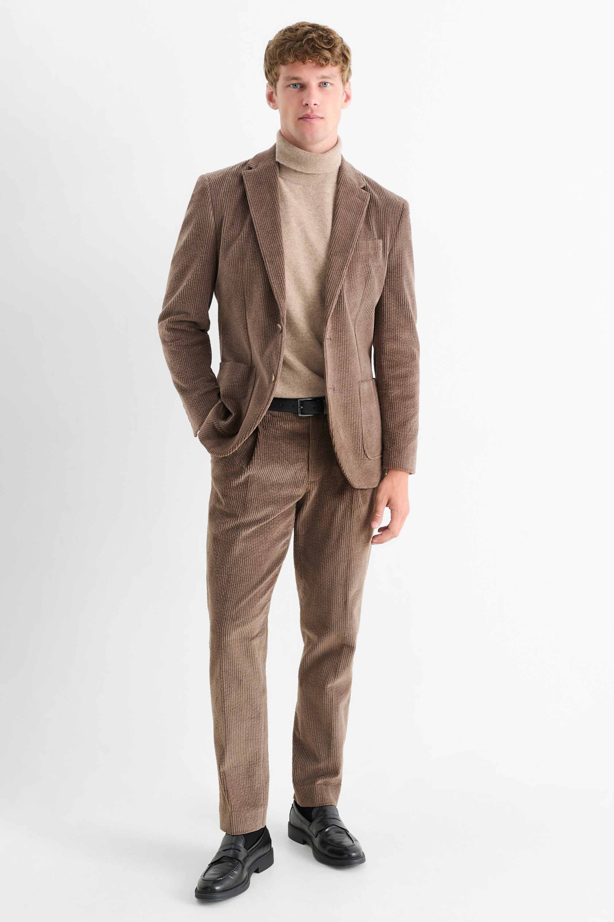 Corduroy mix & match tailored jacket - regular fit - stretch brown