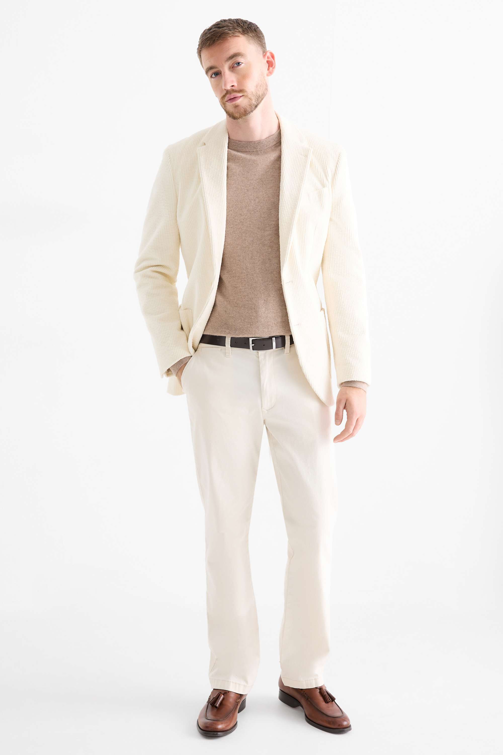 Corduroy mix & match tailored jacket - regular fit - stretch cremewhite