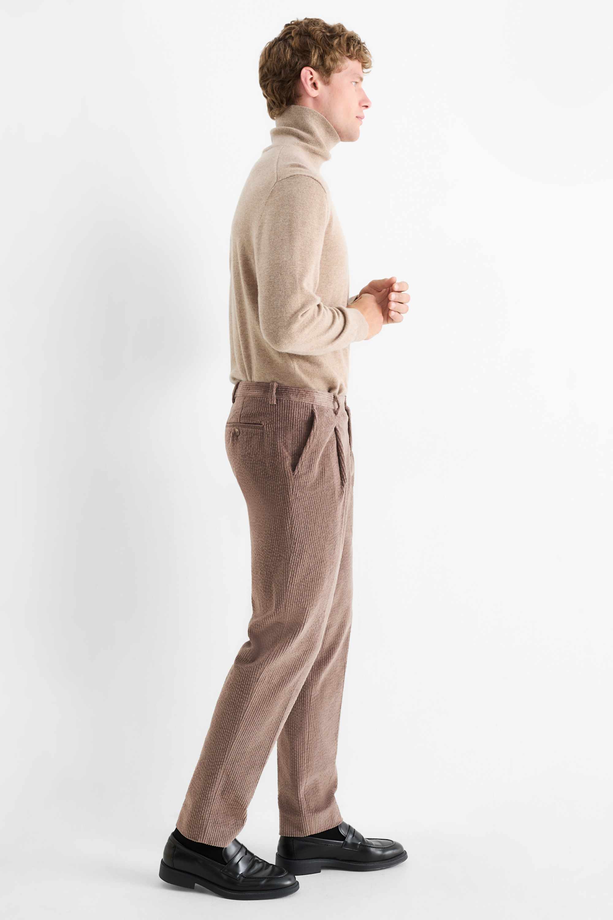 Corduroy mix & match trousers - regular fit - stretch brown