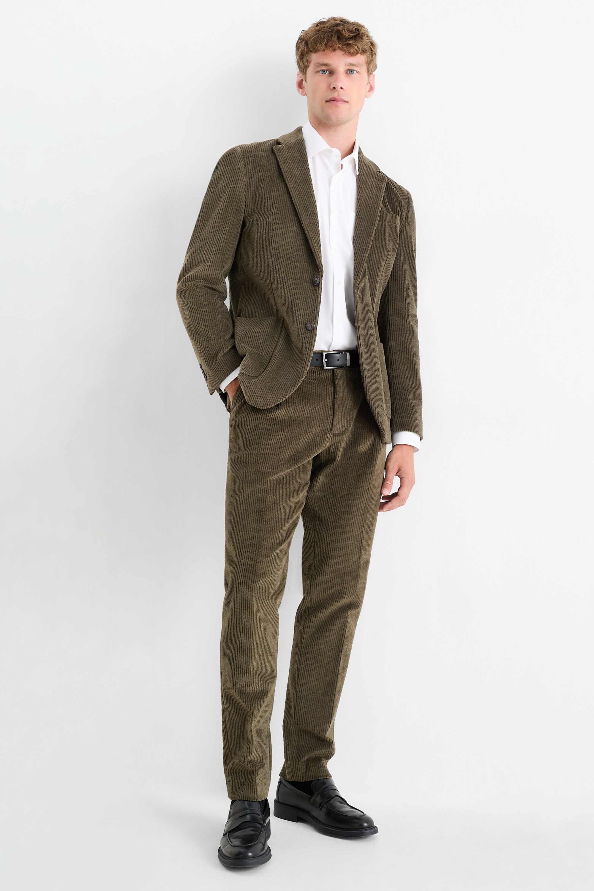 Corduroy mix & match trousers - regular fit - stretch dark green
