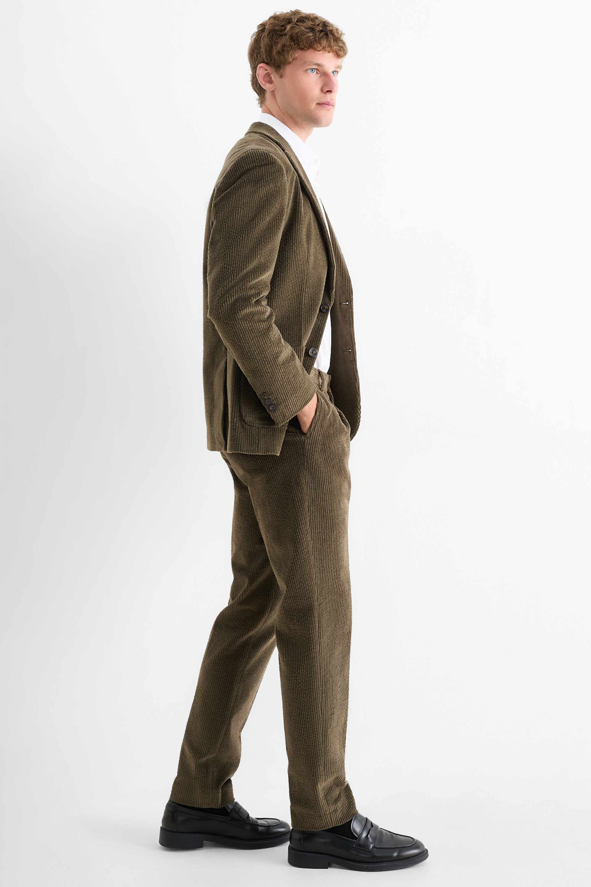 Corduroy mix & match trousers - regular fit - stretch dark green