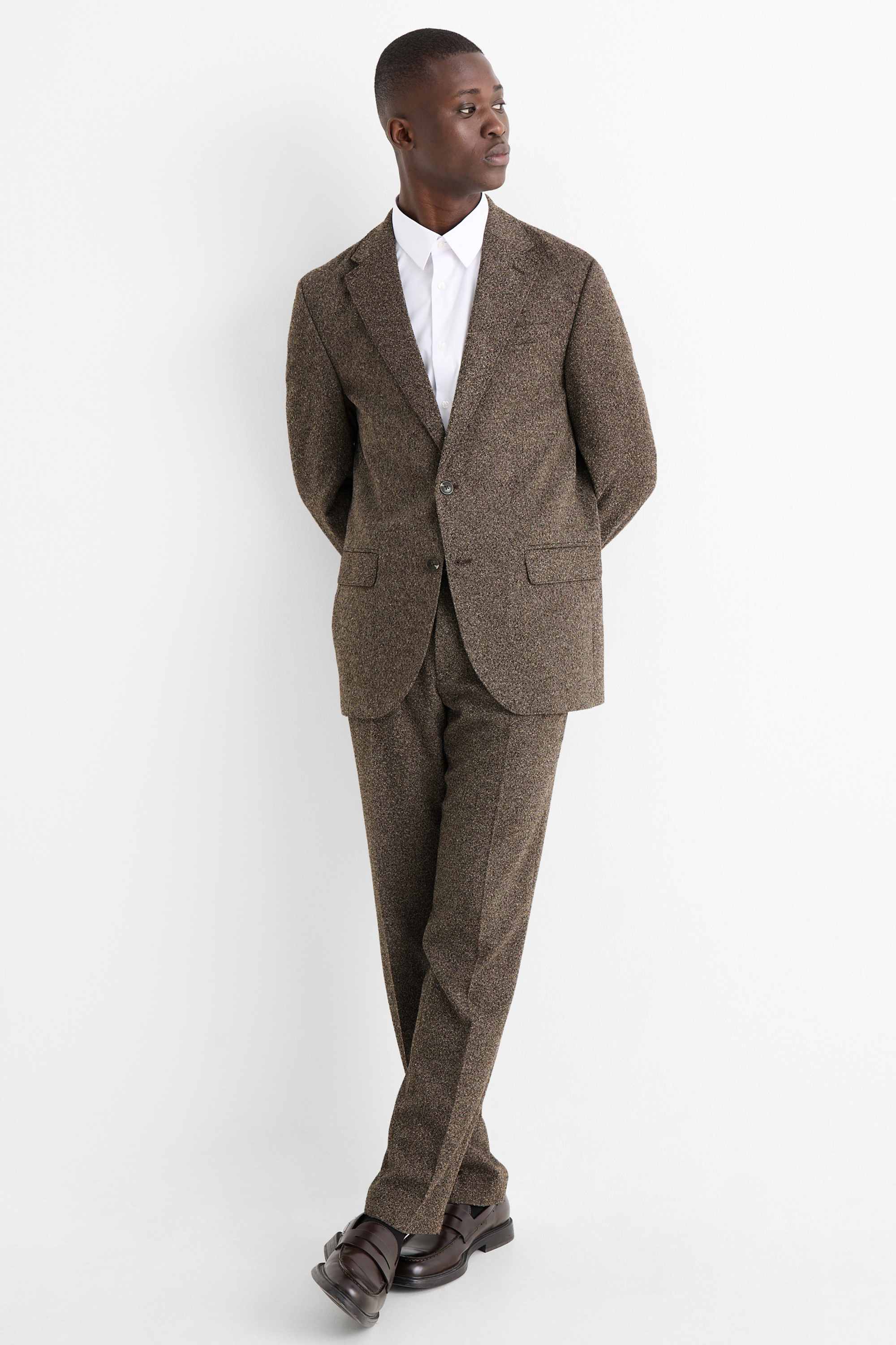 Mix & match tailored jacket - regular fit - stretch - textured brown