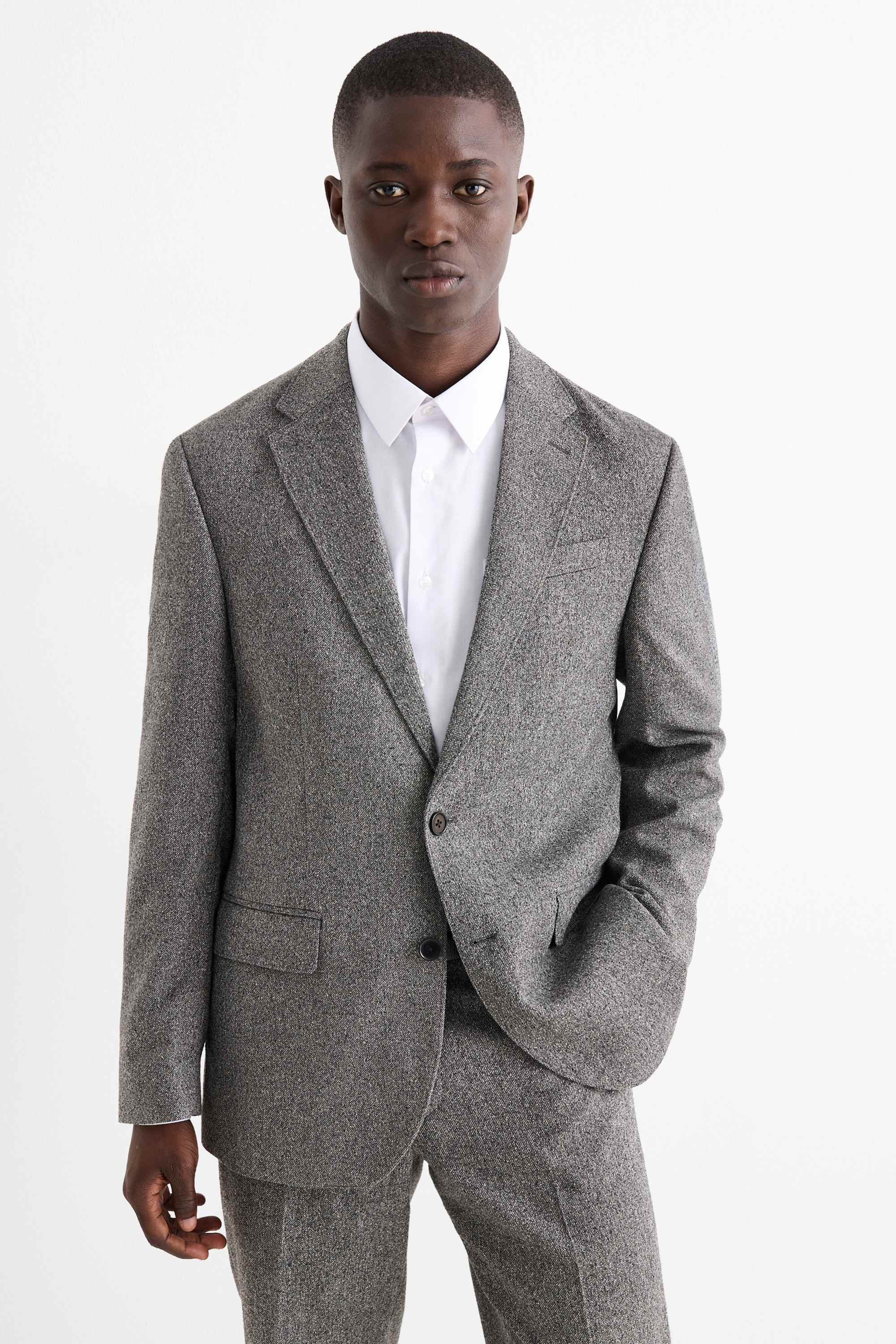Mix & match tailored jacket - regular fit - stretch - textured gray-melange