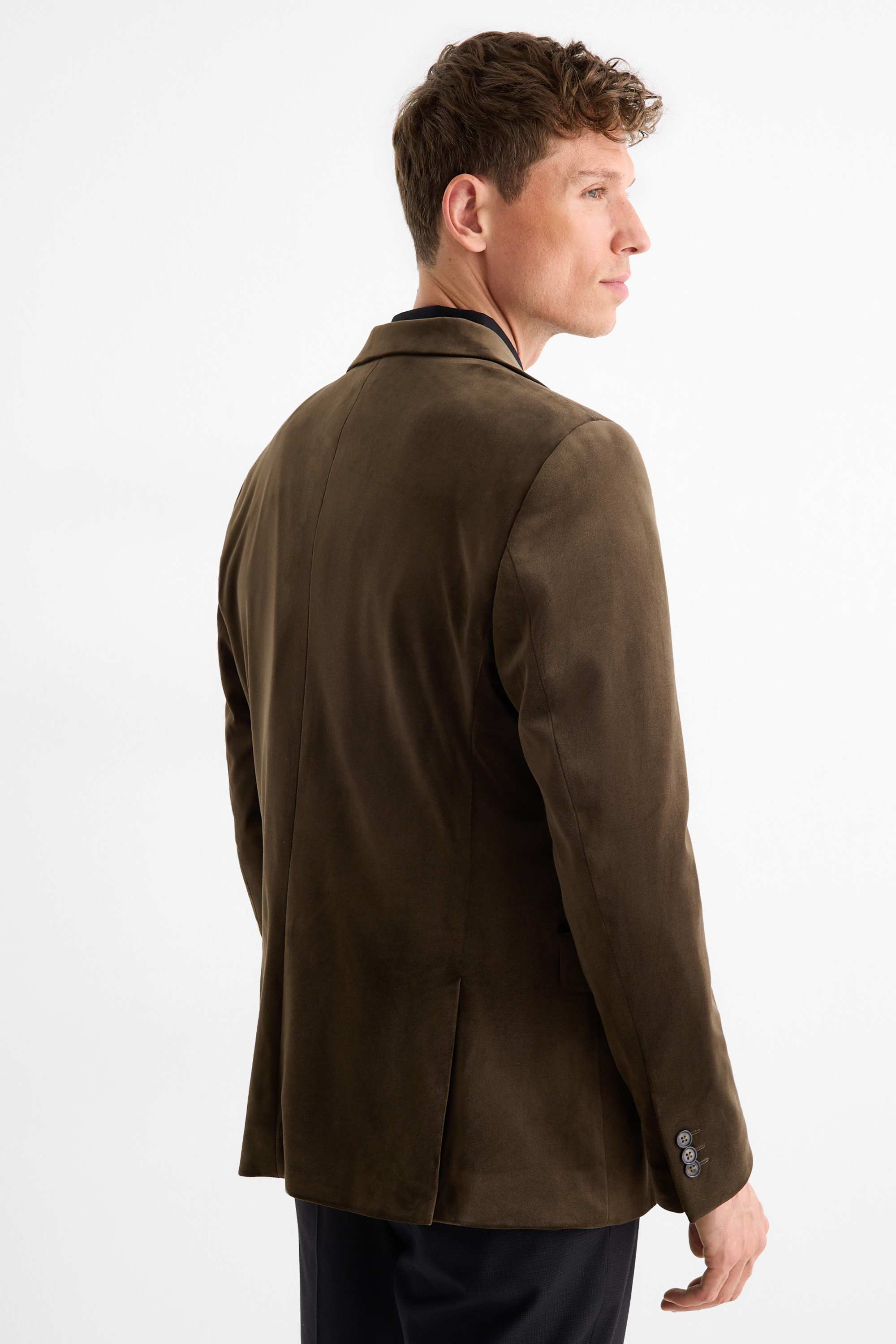 Tailored velvet jacket - slim fit - stretch dark green