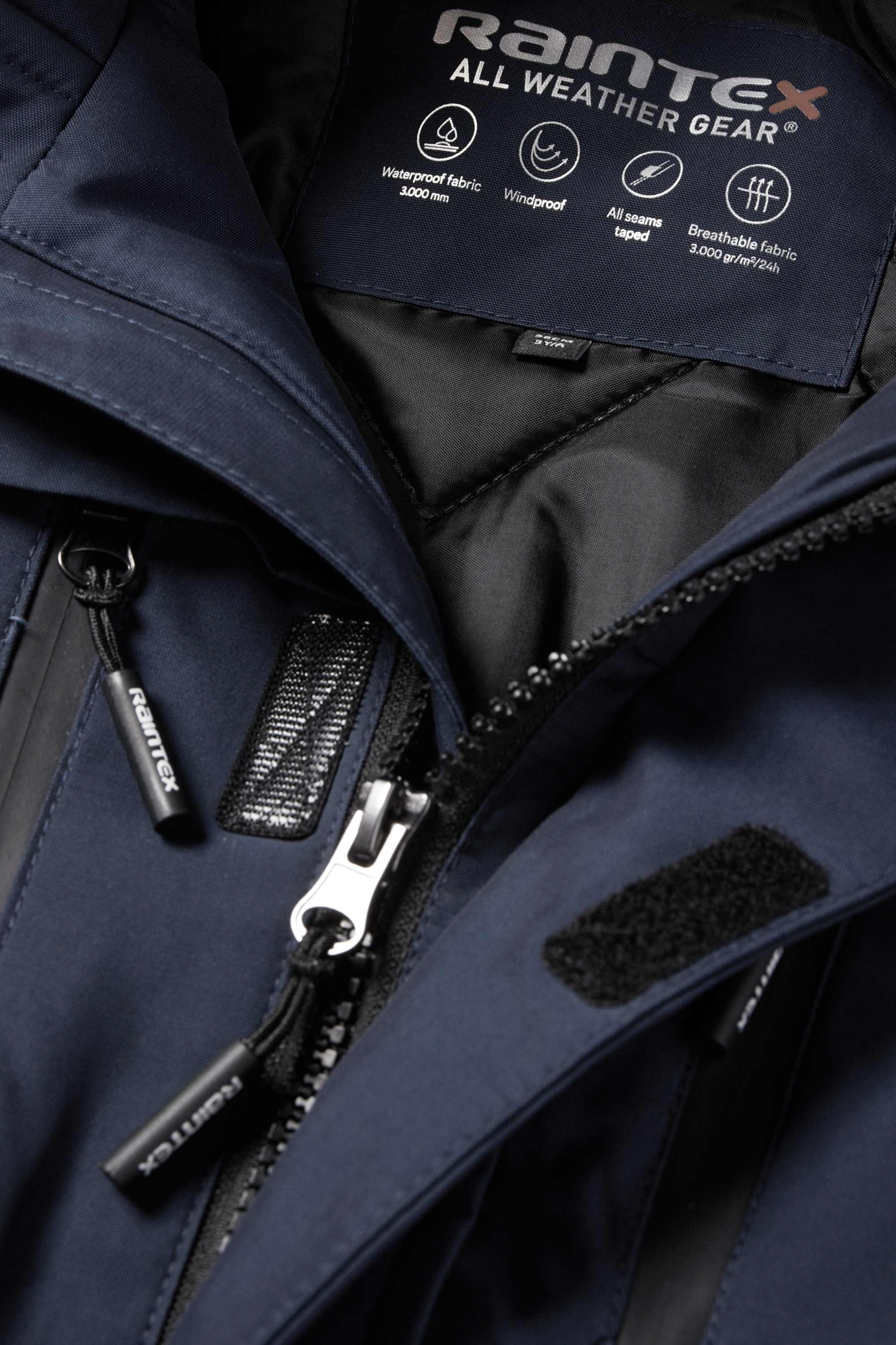 Rain jacket with hood and faux fur trim - lined dark blue