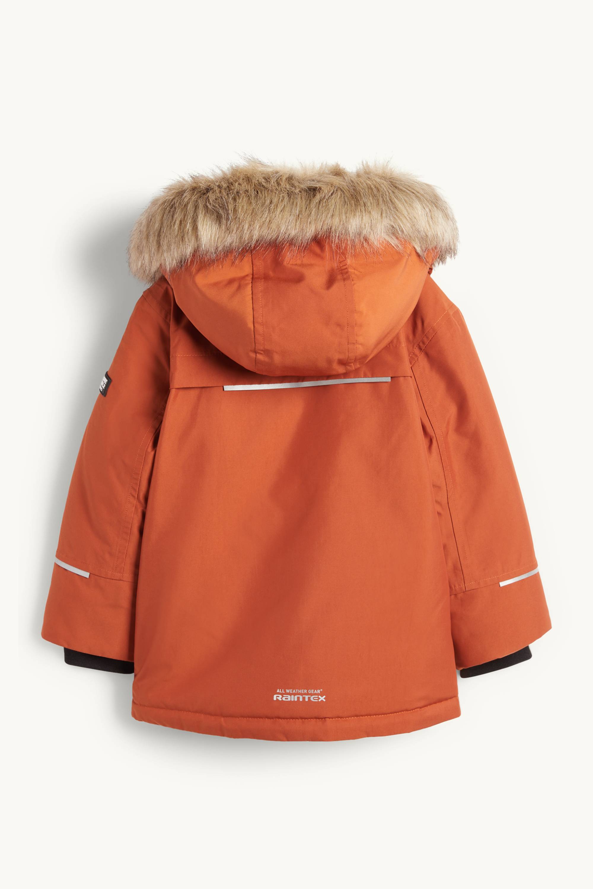 Rain jacket with hood and faux fur trim - lined dark orange
