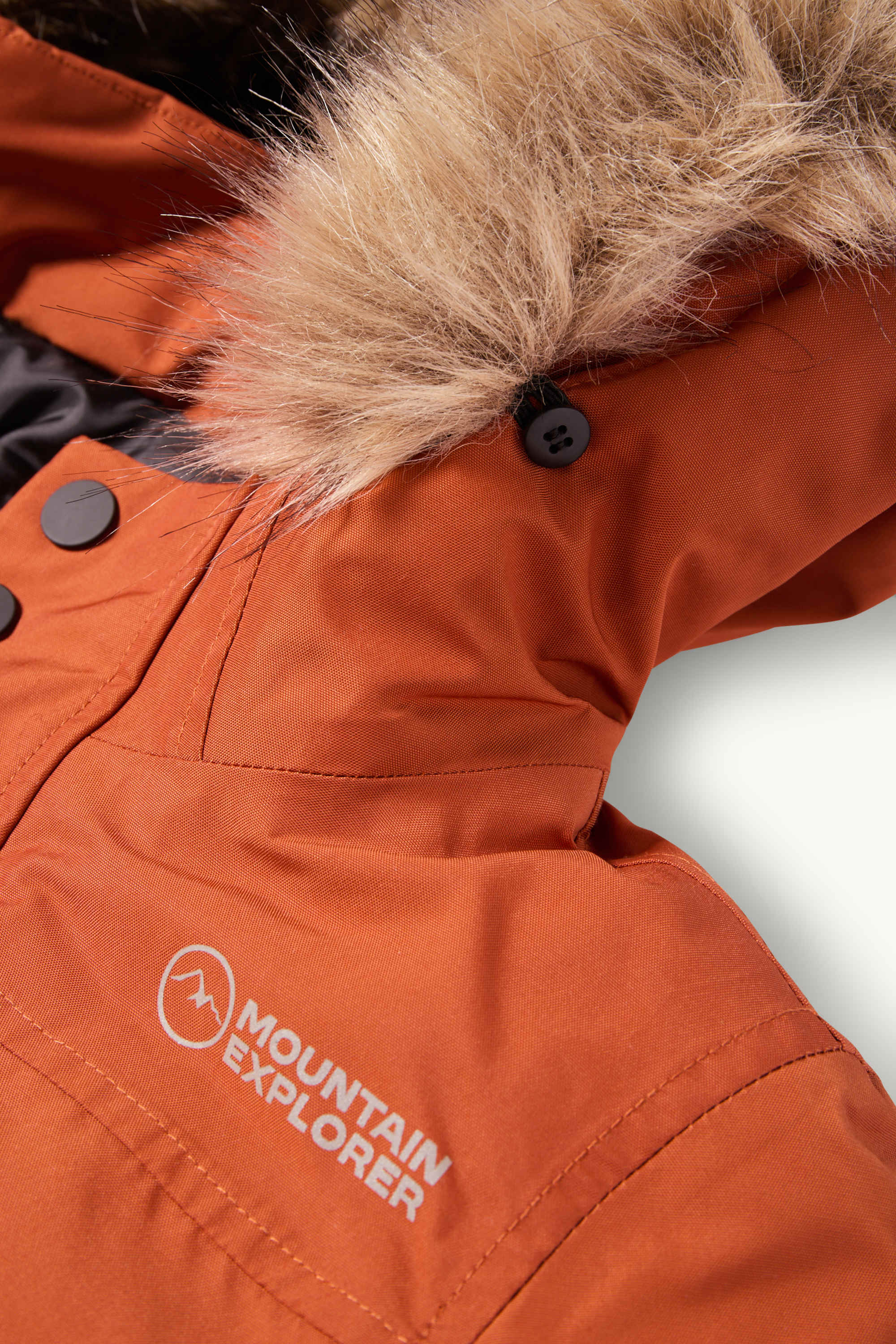 Rain jacket with hood and faux fur trim - lined dark orange