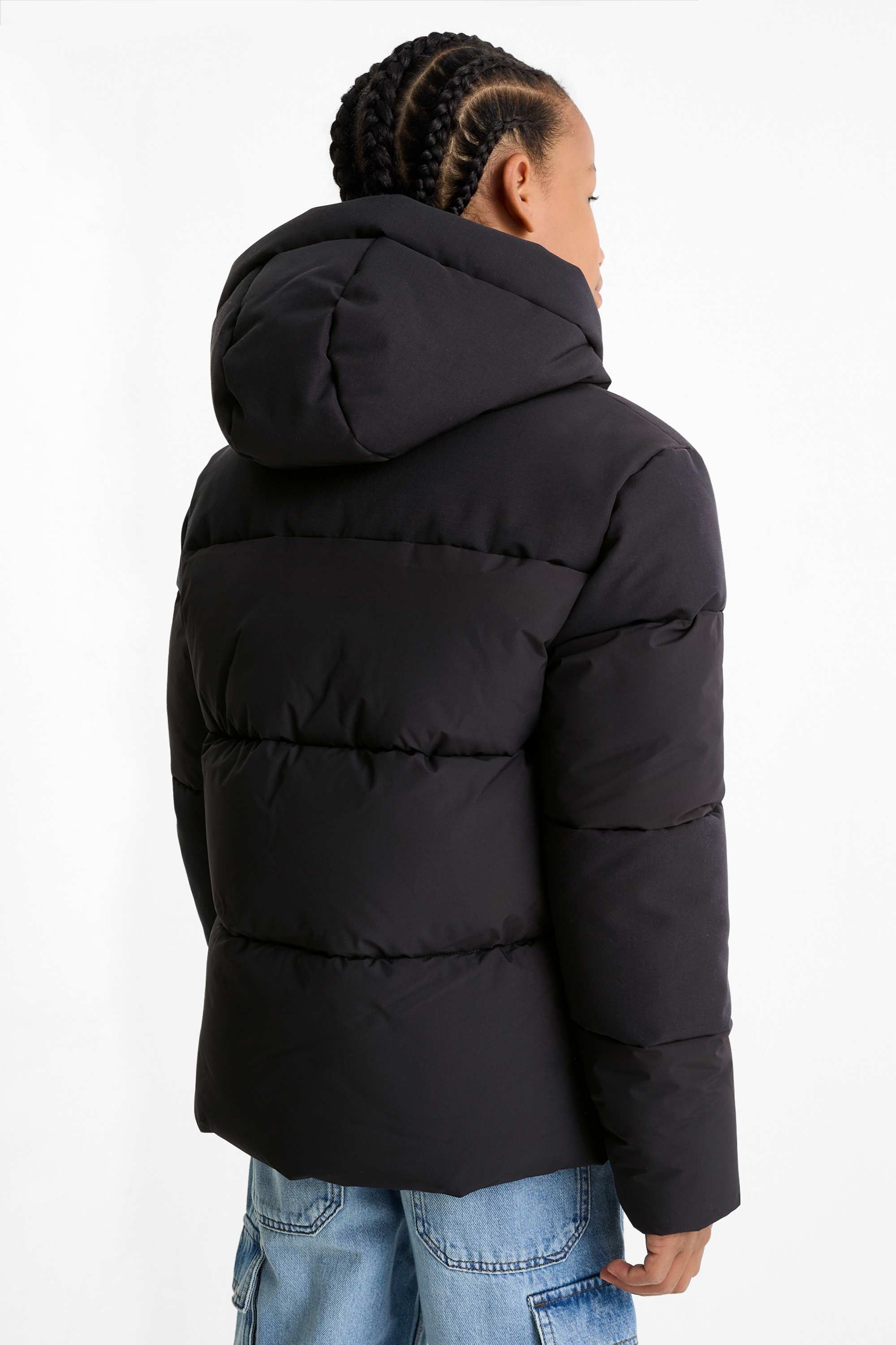 Quilted jacket with hood black