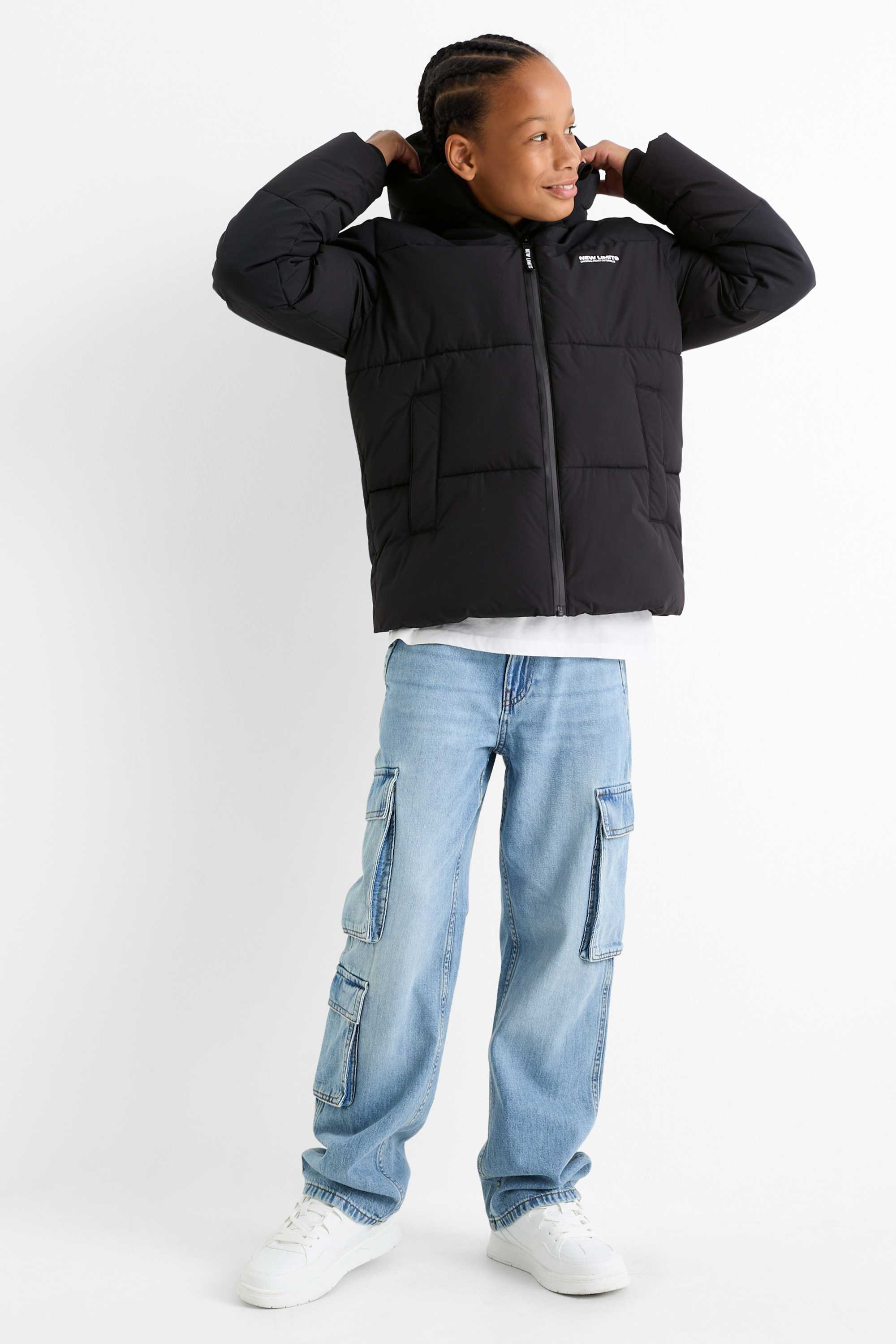 Quilted jacket with hood black
