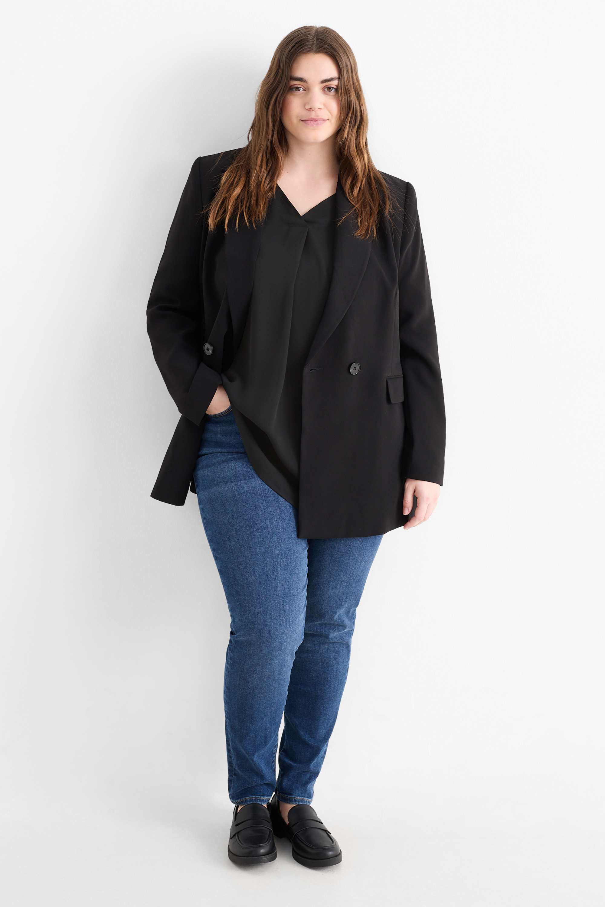 V-neck blouse black