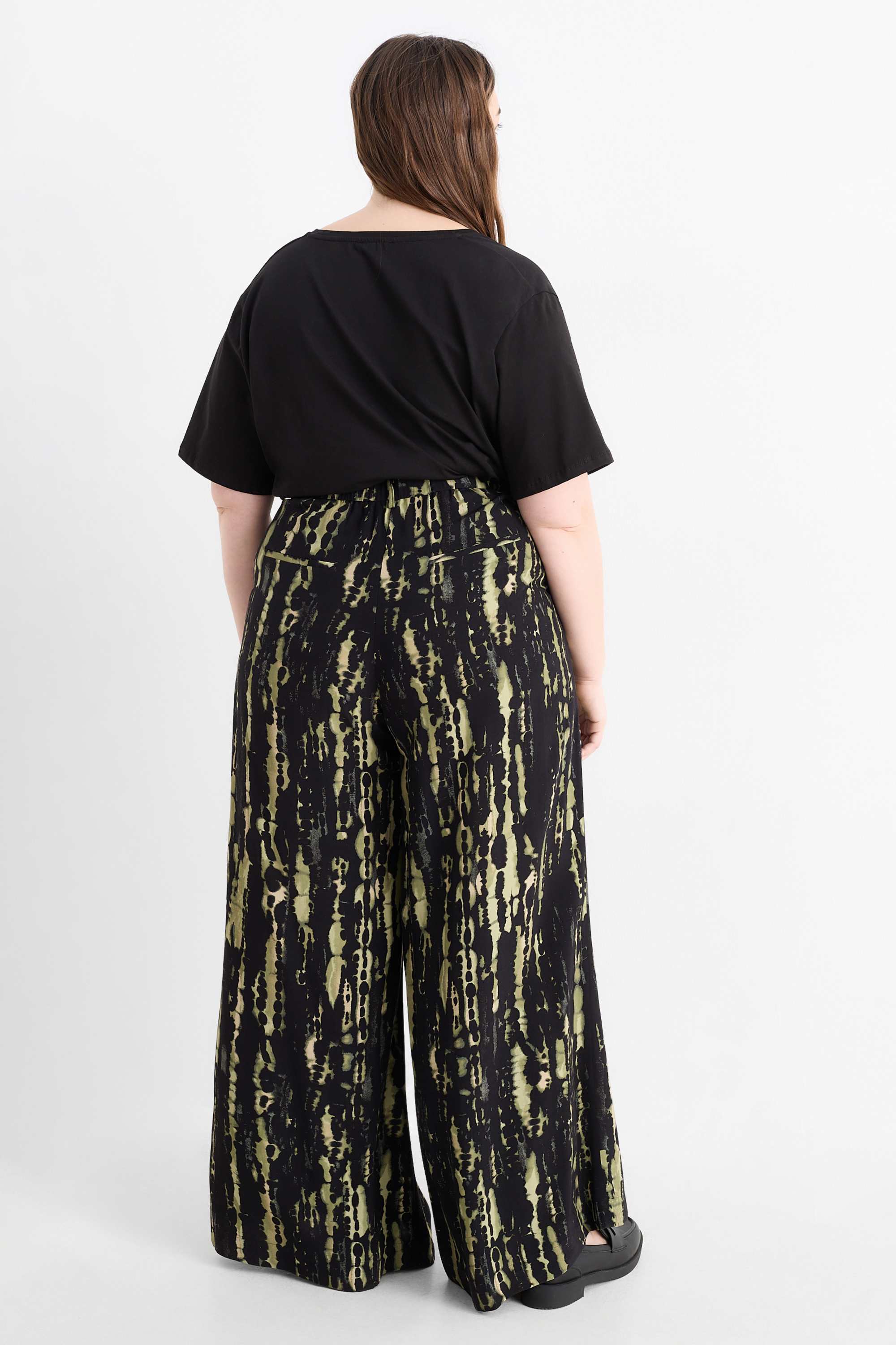 Cloth trousers - high waist - wide leg - patterned green