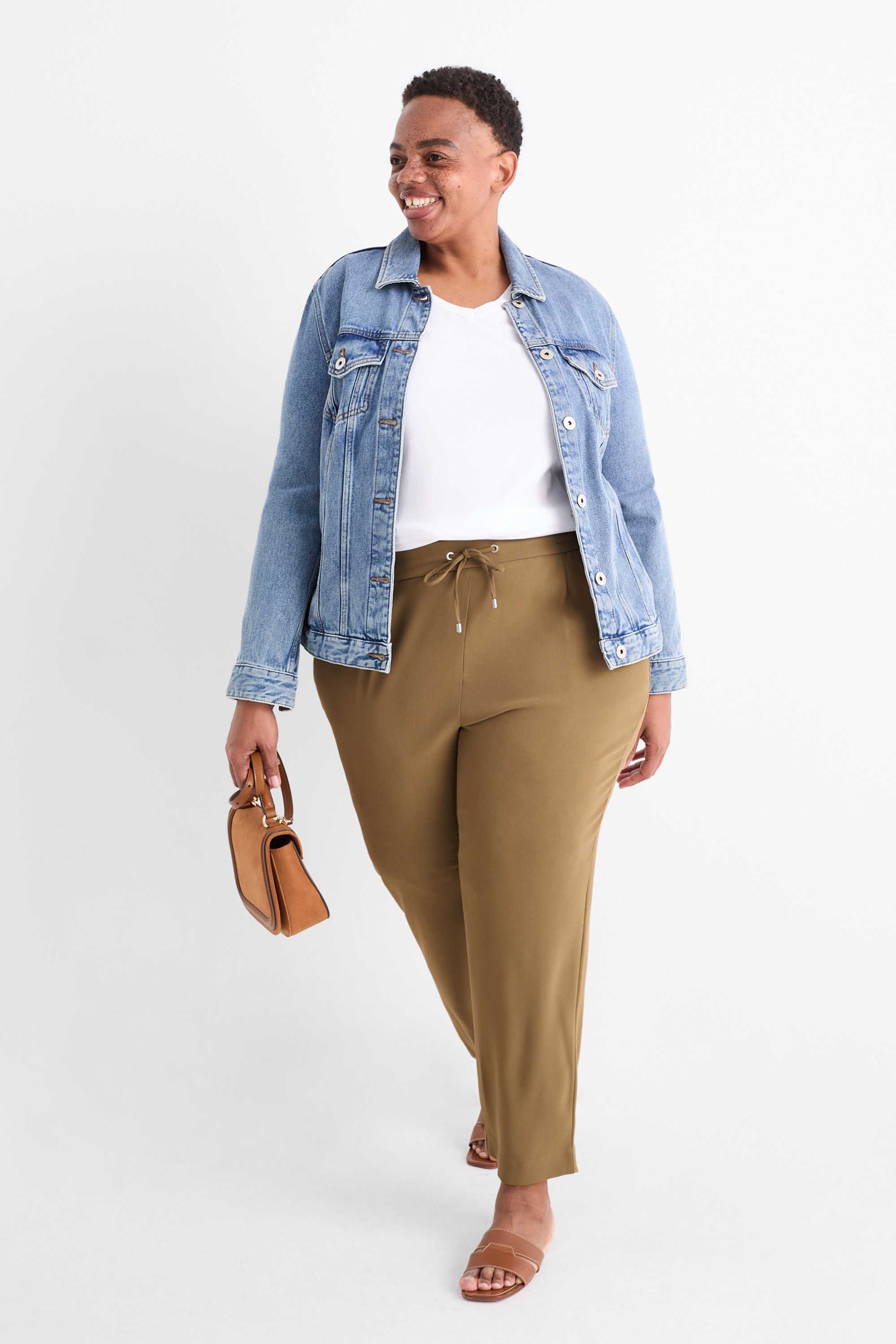 Cloth trousers - mid-rise waist - tapered fit khaki
