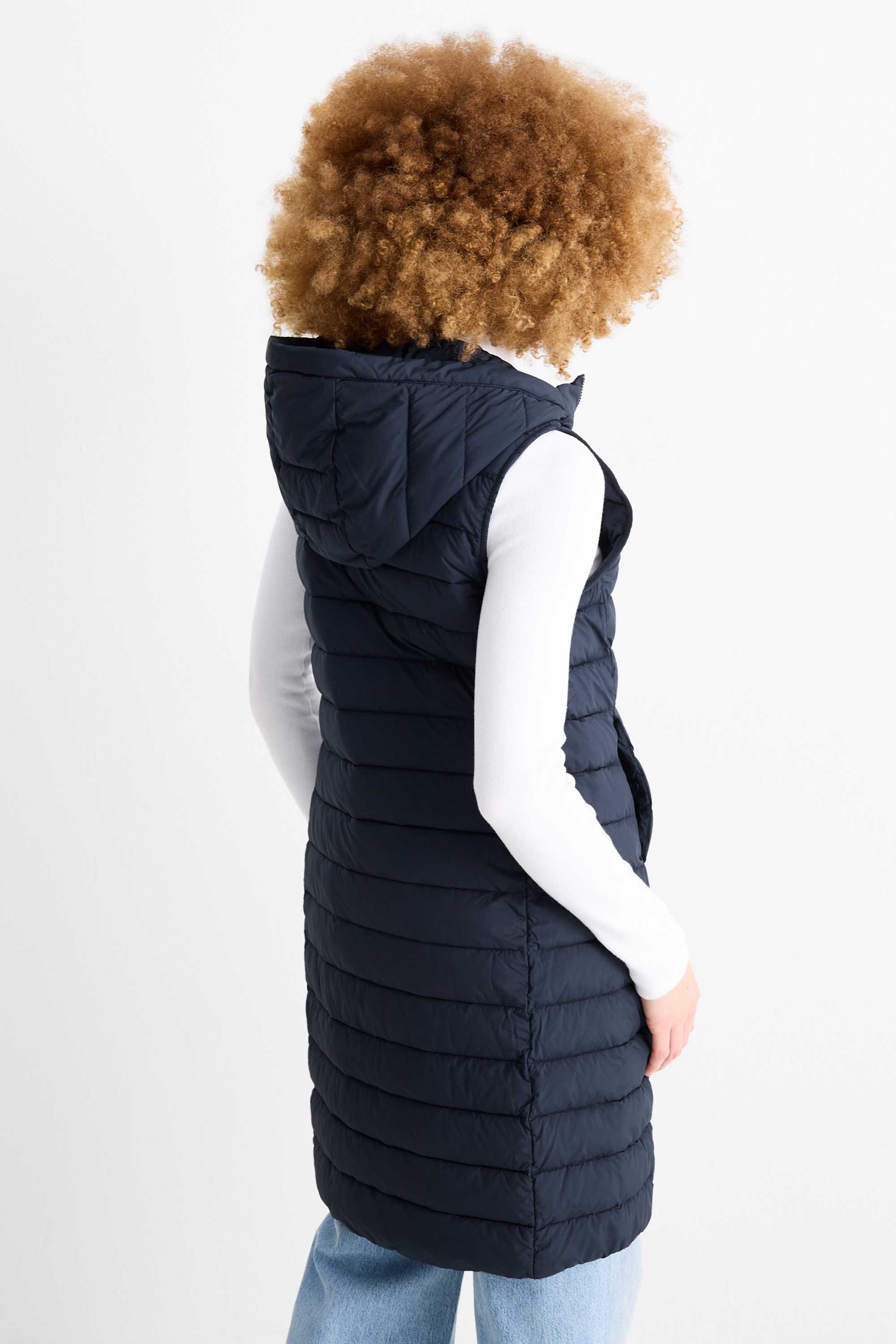 Quilted gilet with hood dark blue