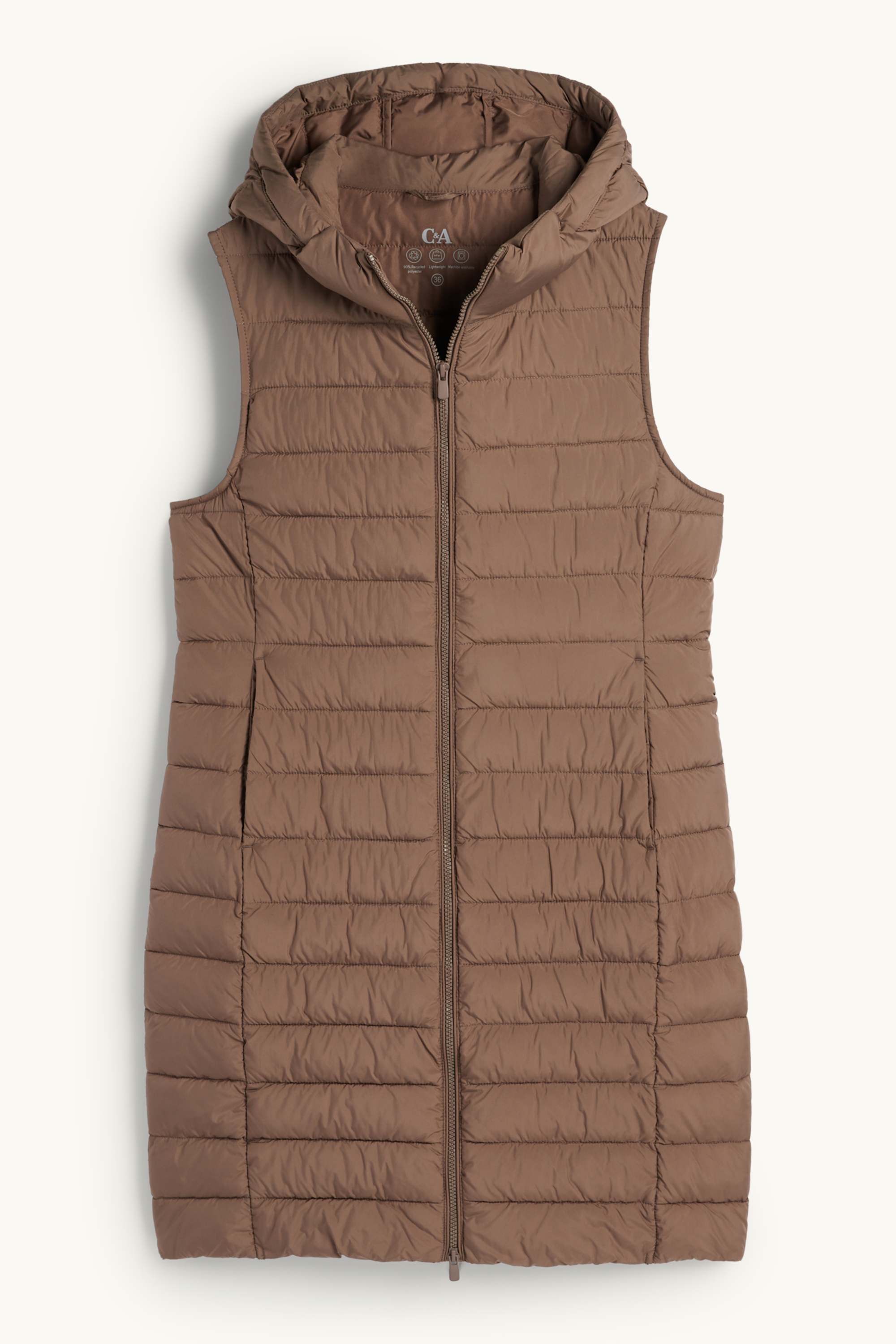 Quilted gilet with hood brown