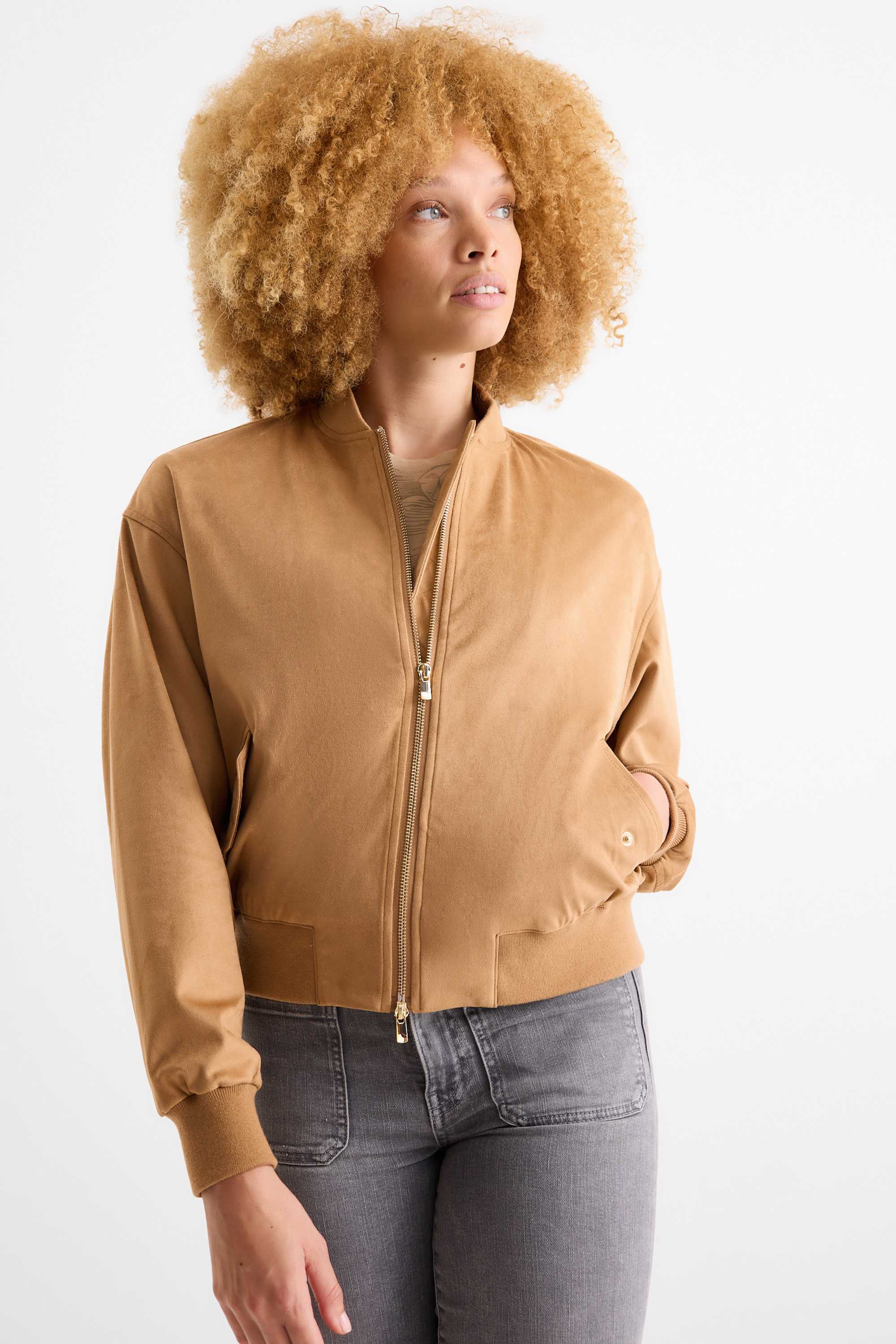 Bomber jacket - faux suede light brown