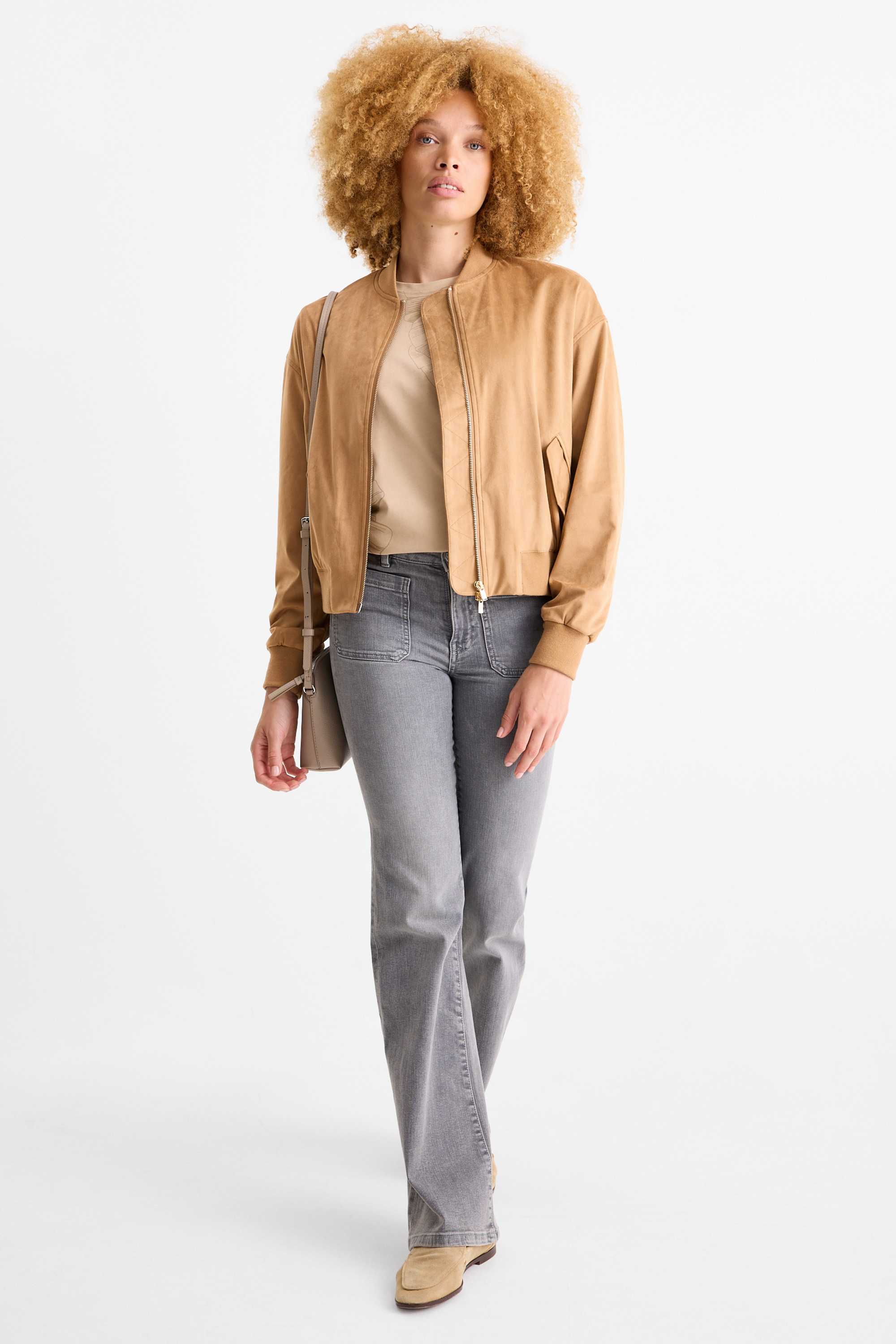 Bomber jacket - faux suede light brown
