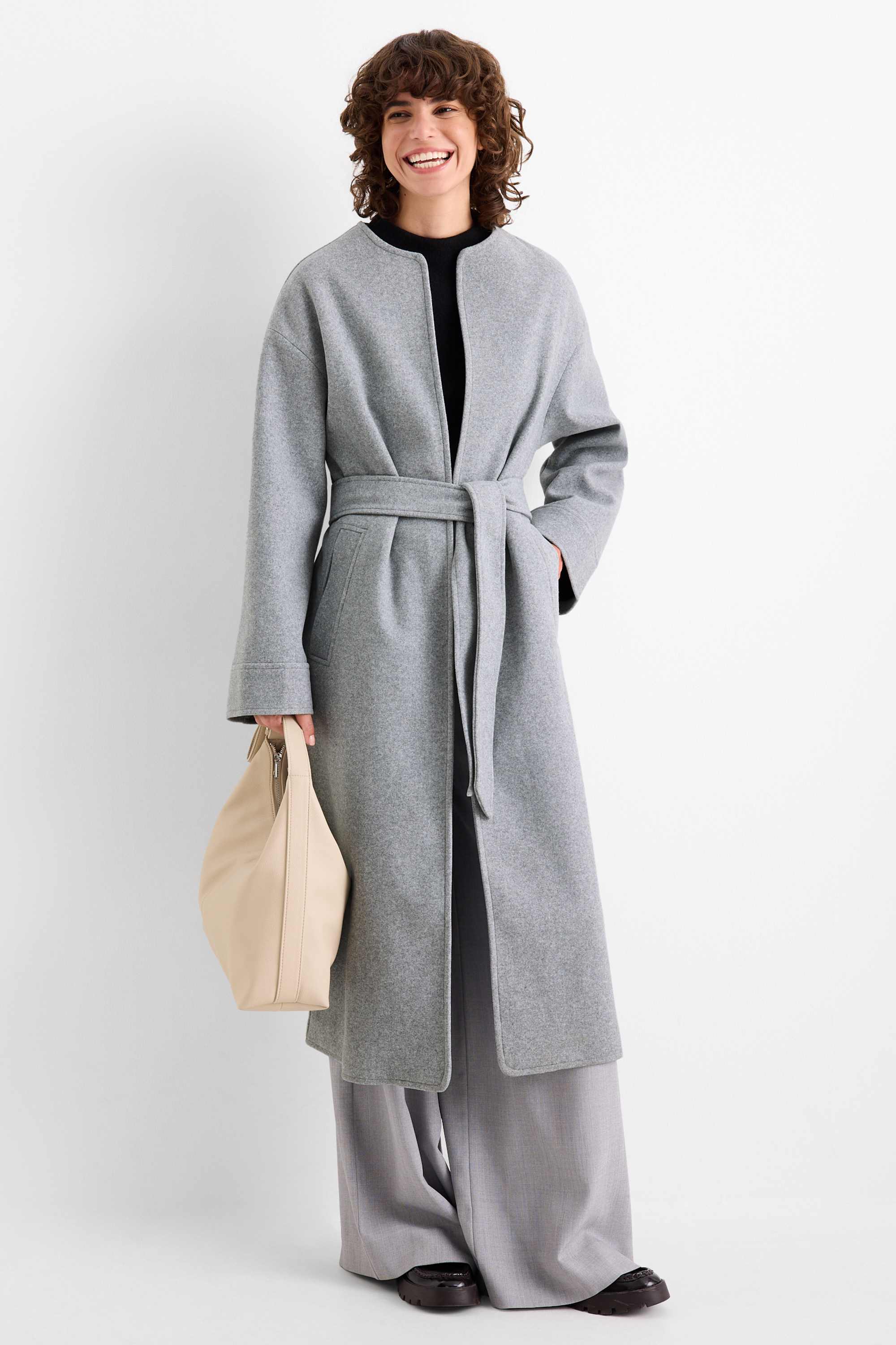 Set - coat and scarf - 2 piece light gray