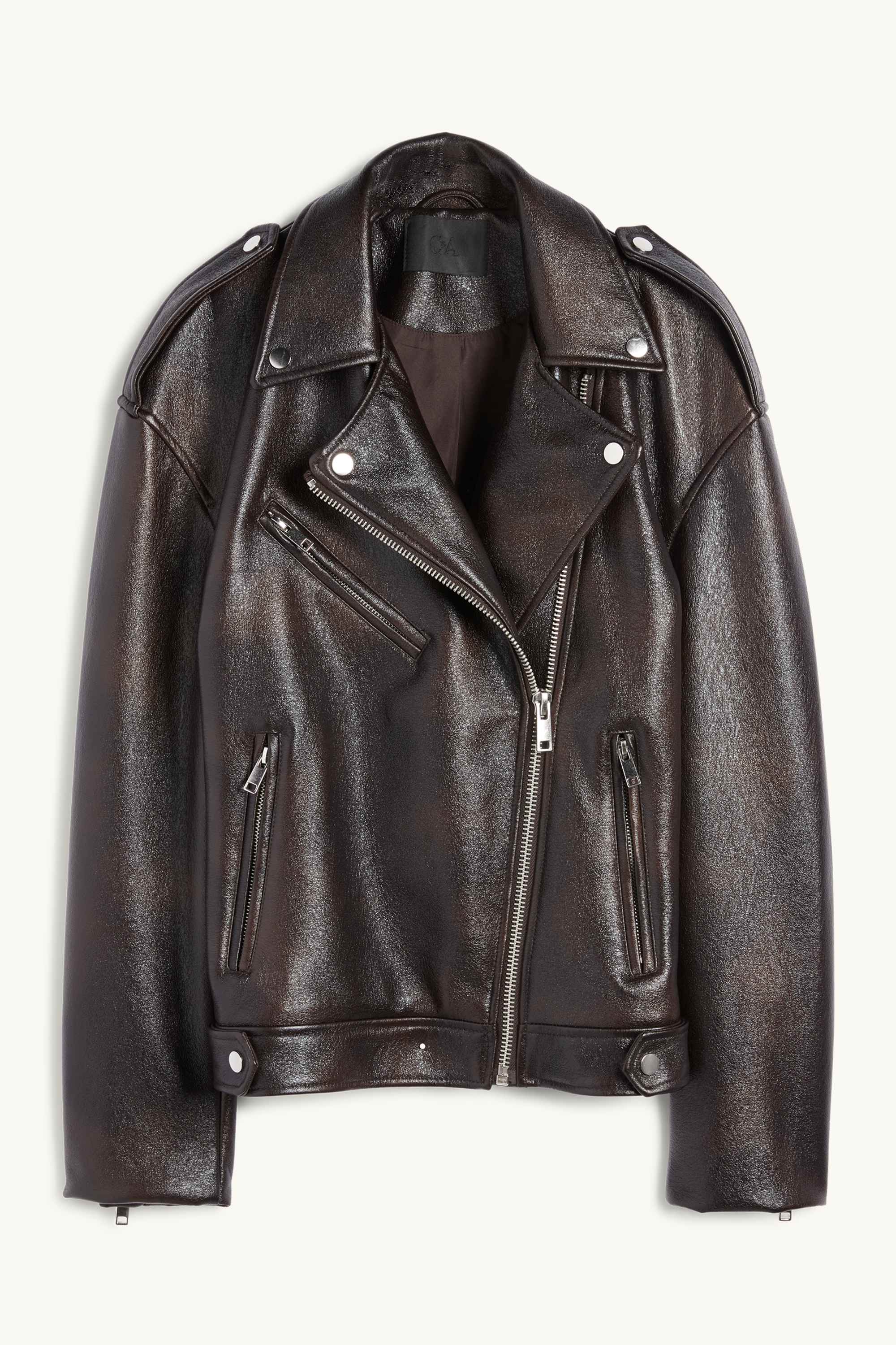 Biker jacket - faux leather dark brown
