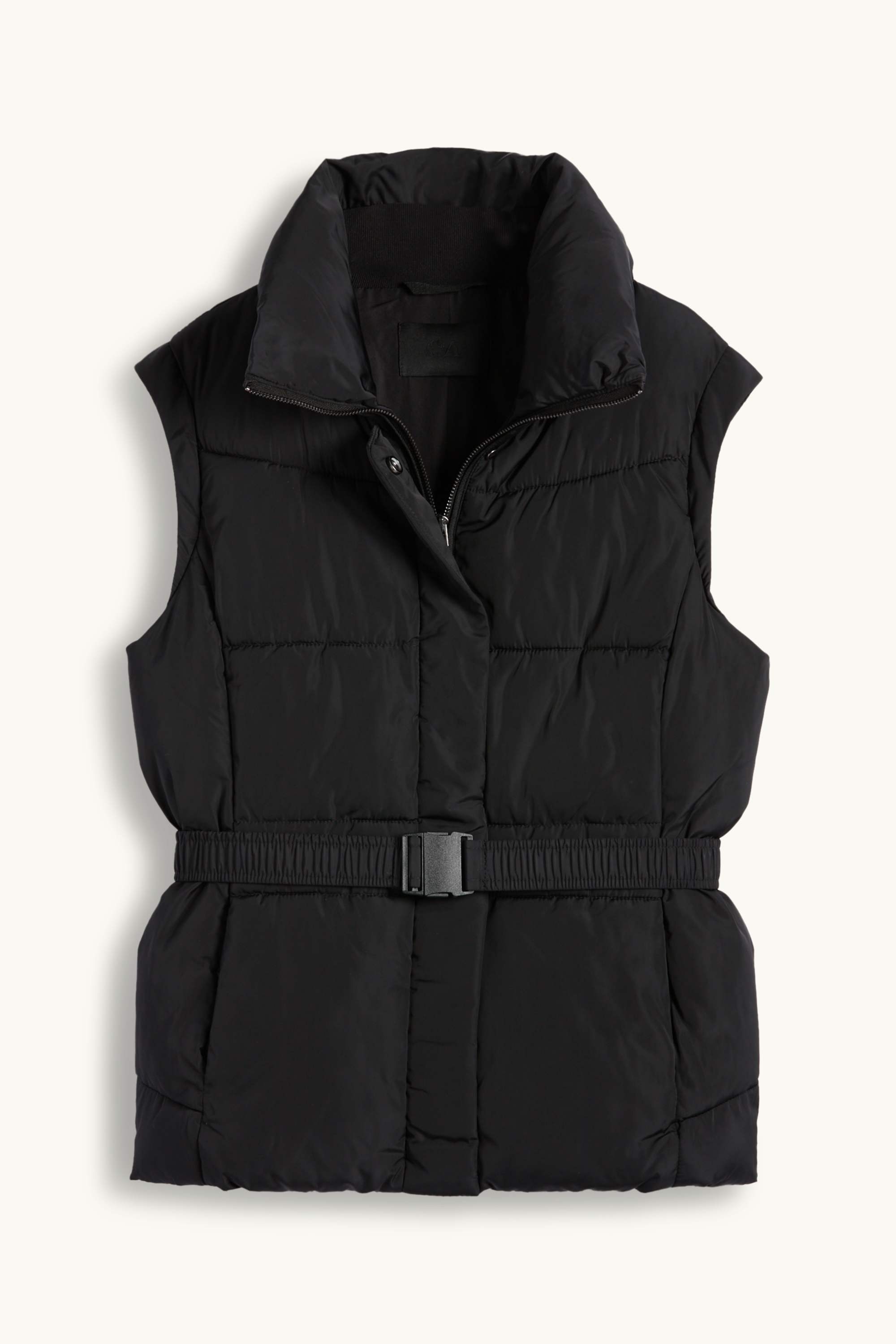 Quilted gilet with belt black